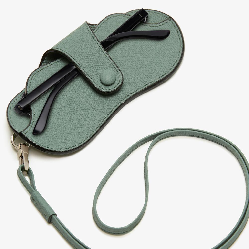 Valextra Porta Occhiali Con Tracolla | Pelle di vitello Millepunte | Verde Eucalipto | Valextra Super Saving Price