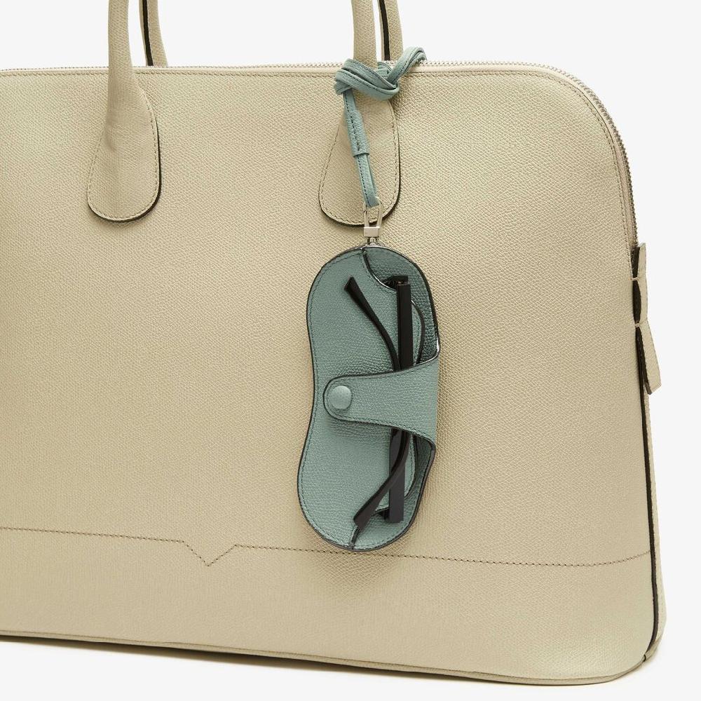 Valextra Porta Occhiali Con Tracolla | Pelle di vitello Millepunte | Verde Eucalipto | Valextra Super Saving Price