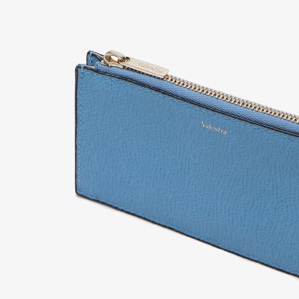 Valextra Porta carte con zip di Lusso in Pelle Blu e Marrone | Valextra Ritorno libero