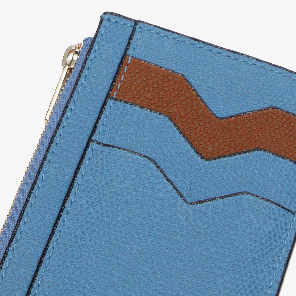 Valextra Porta carte con zip di Lusso in Pelle Blu e Marrone | Valextra Ritorno libero