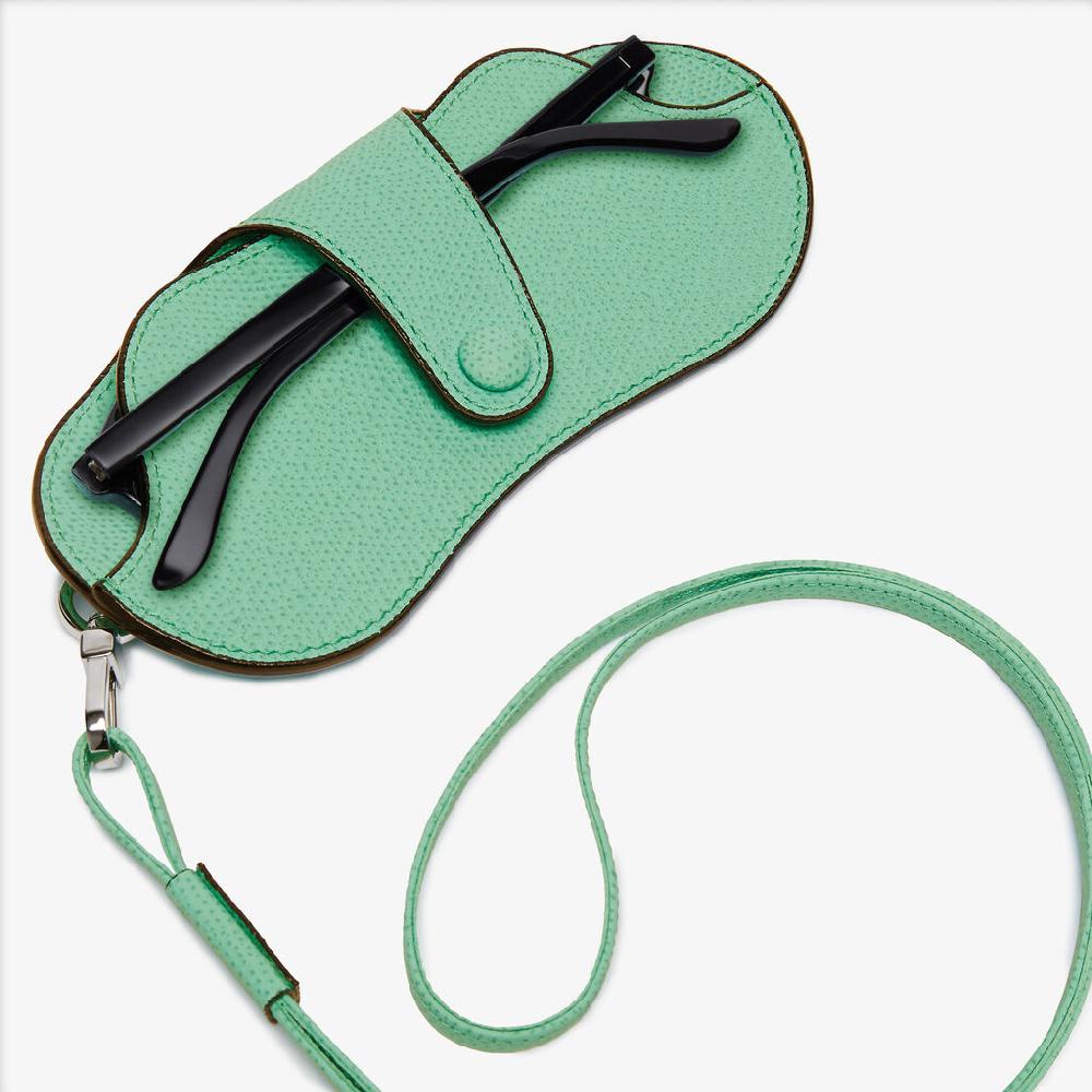Valextra Porta Occhiali Con Tracolla | Pelle di vitello Millepunte | Verde LatteMenta | Valextra Rilascio limitato