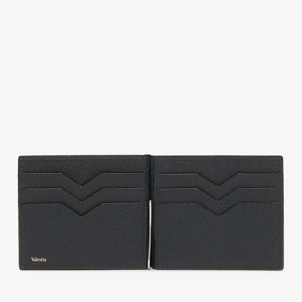 Valextra Portafoglio Grip Semplice | Pelle di vitello Millepunte | Blu Notte | Valextra Promozione temporanea