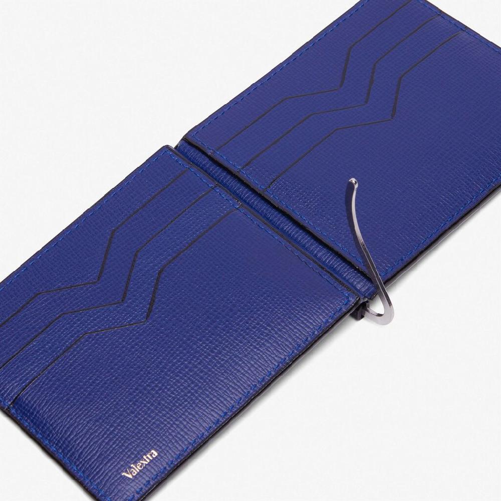 Valextra Portafoglio con fermasoldi e portacarte in Pelle Blu | Valextra Milano Limitato a 3 giorni