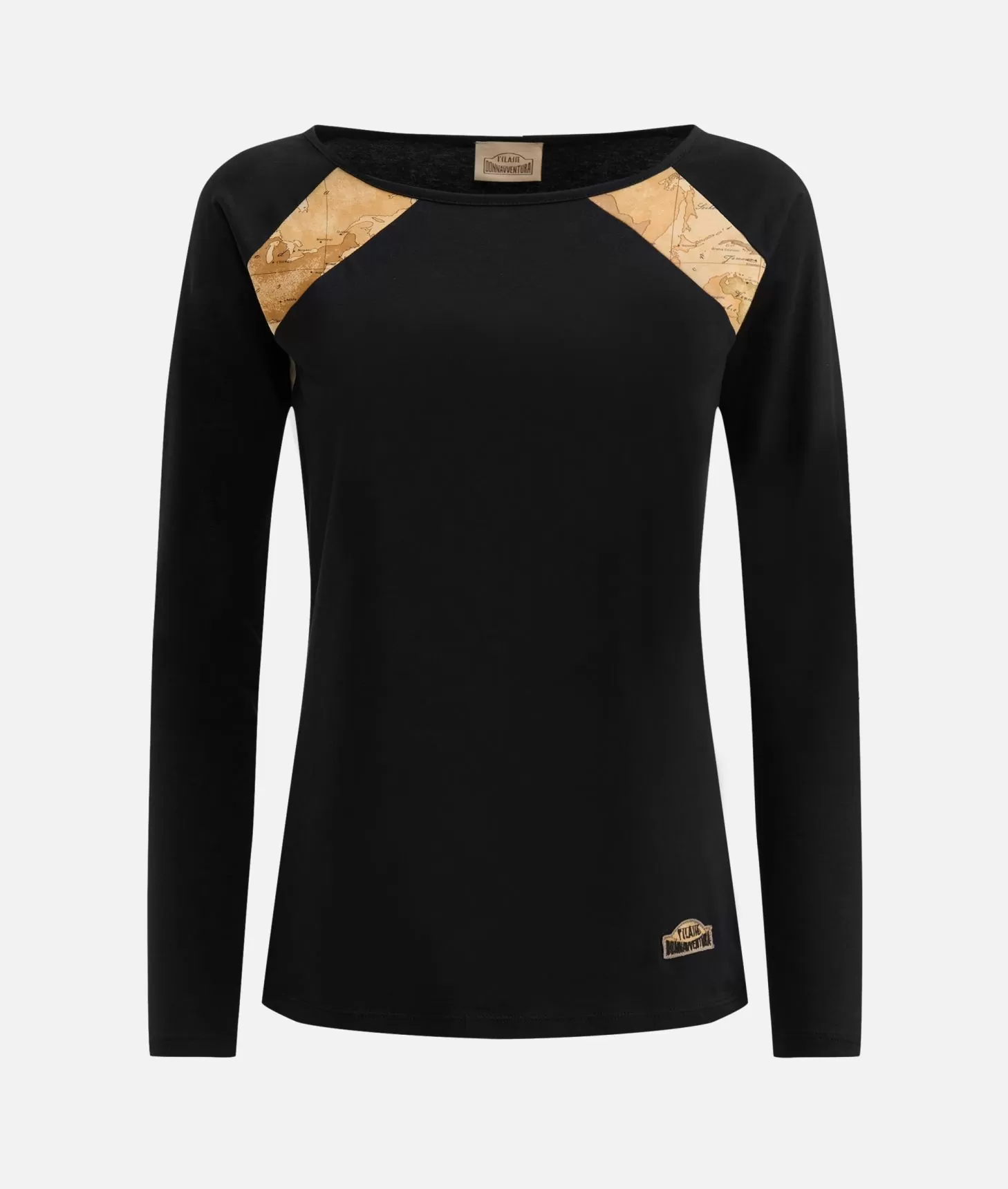 Alviero martini 1a classe T-shirt a maniche lunghe in jersey di cotone stretch con spicchi Geo Classic Nera Outlet