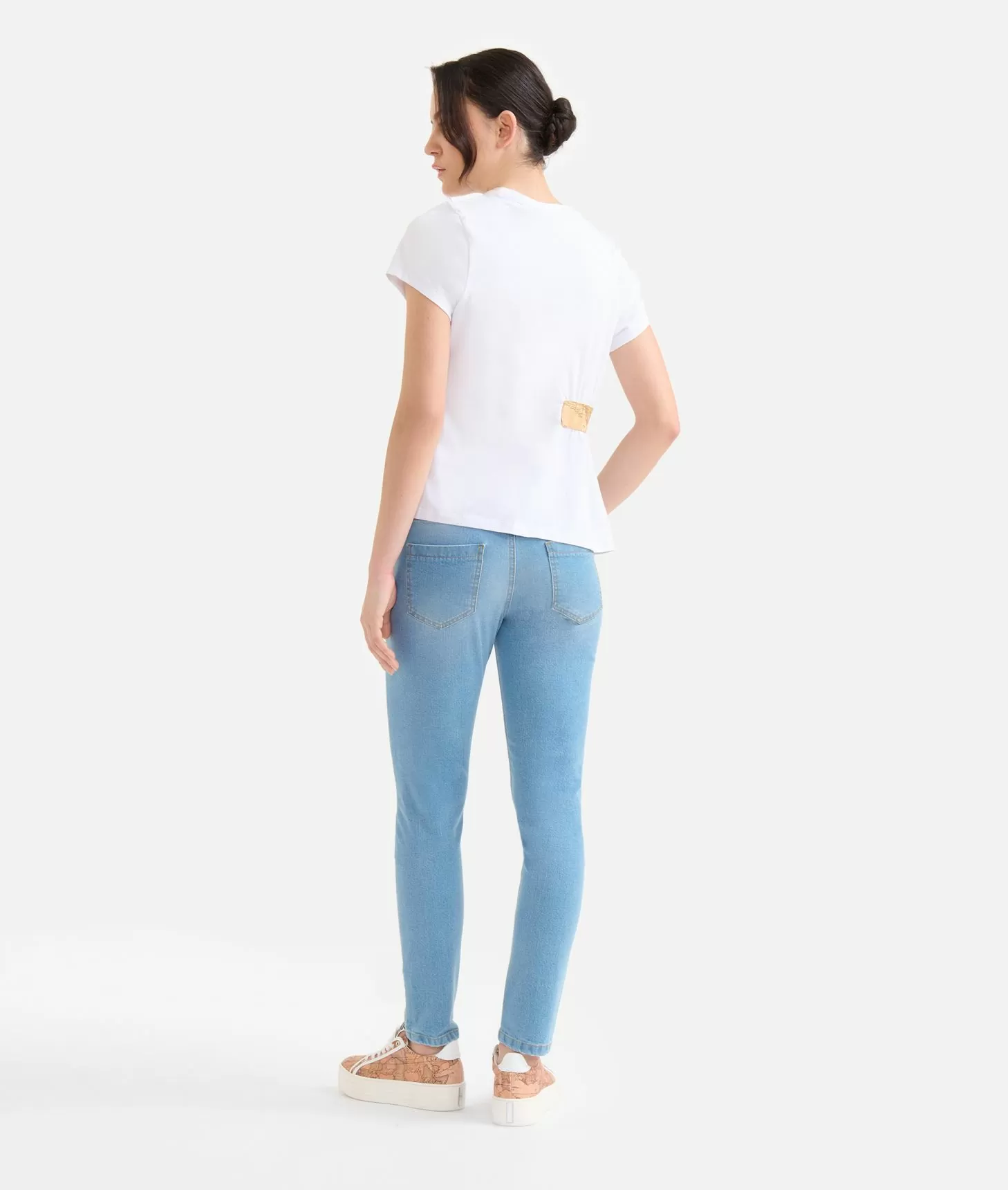 Alviero martini 1a classe Jeans slim in denim stretch trattato con dettaglio Geo Classic Blu Beach In Vendita