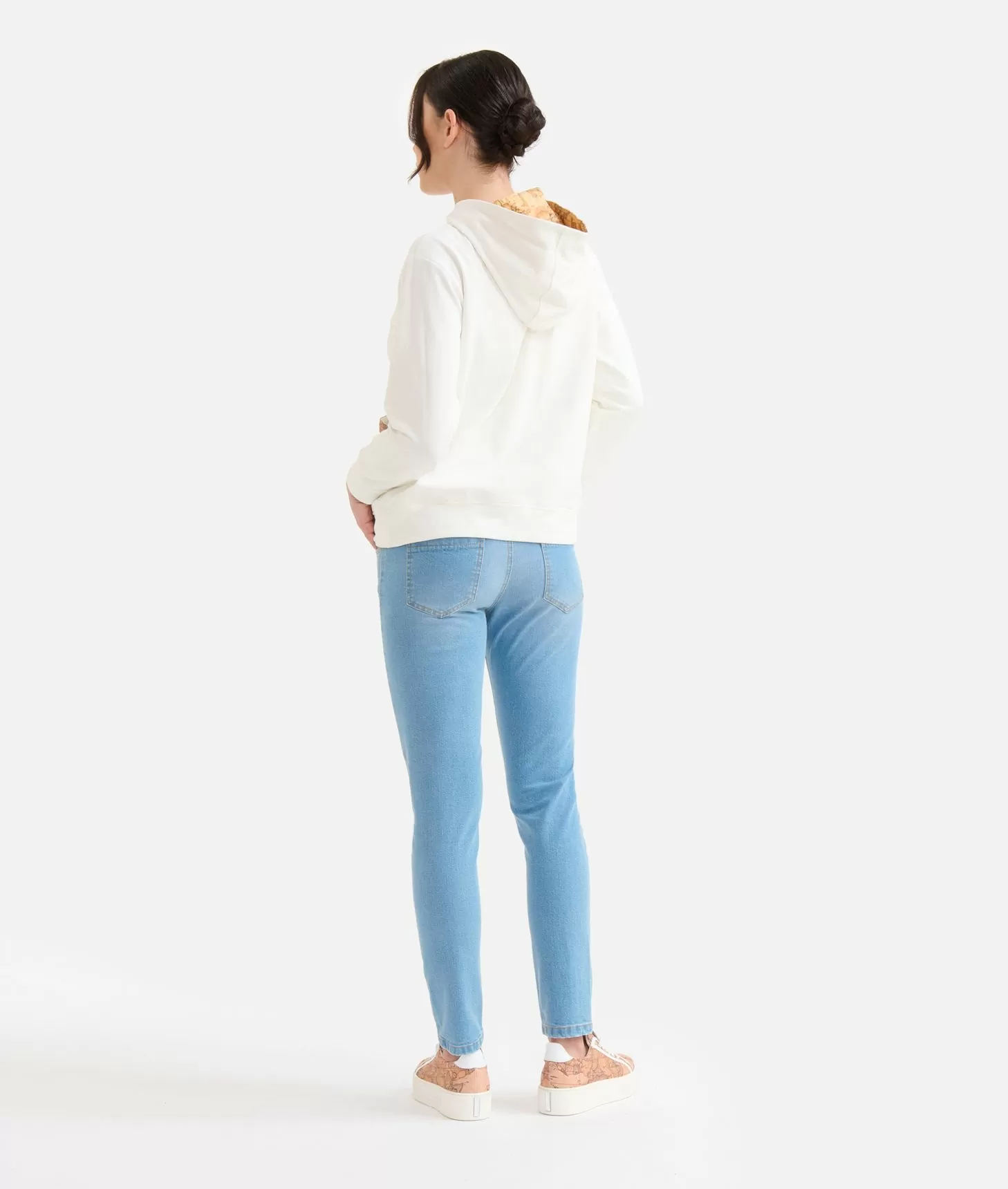 Alviero martini 1a classe Felpa in cotone garzato stretch con cappuccio Geo Classic Avorio Saldi