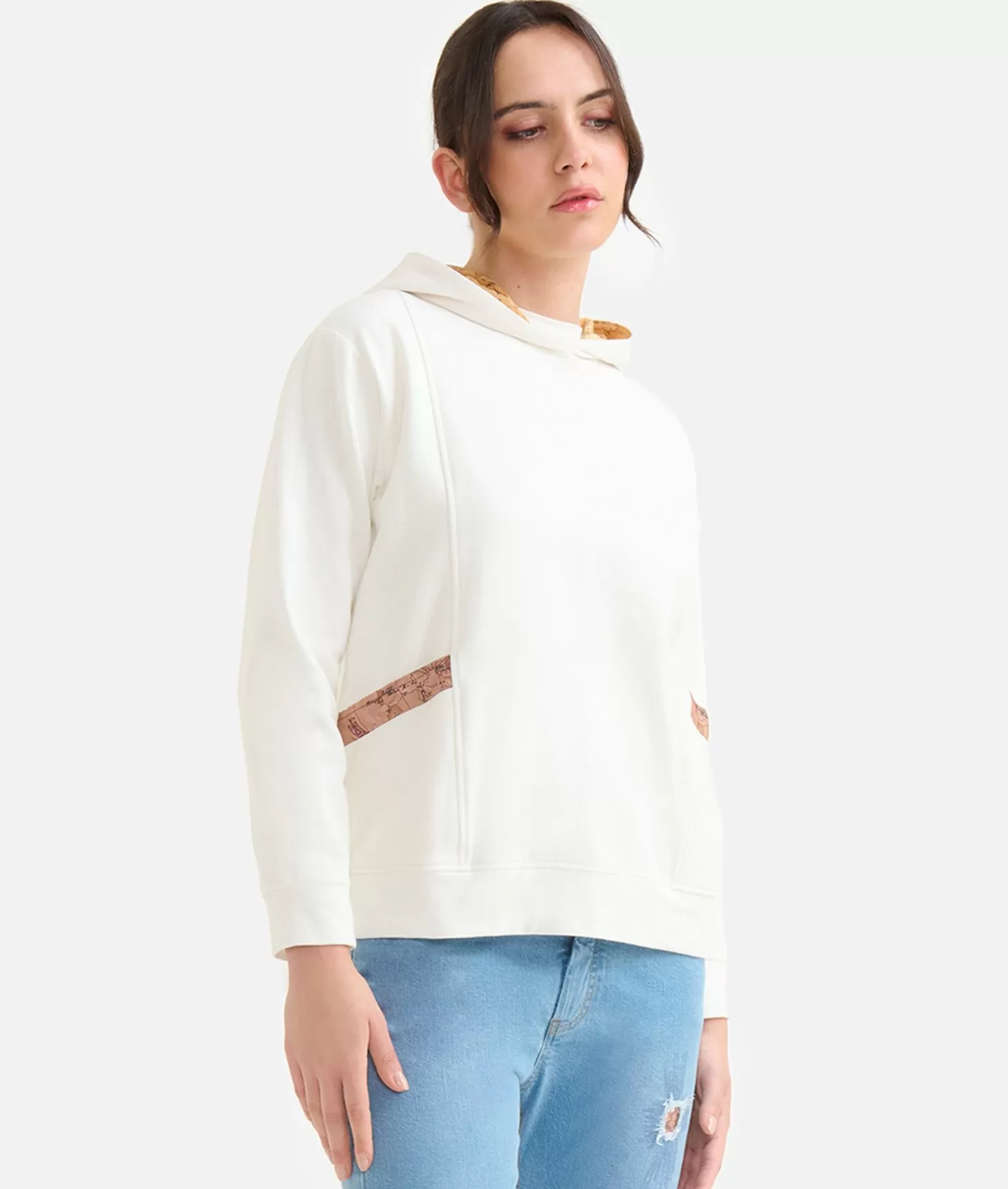 Alviero martini 1a classe Felpa in cotone garzato stretch con cappuccio Geo Classic Avorio Saldi