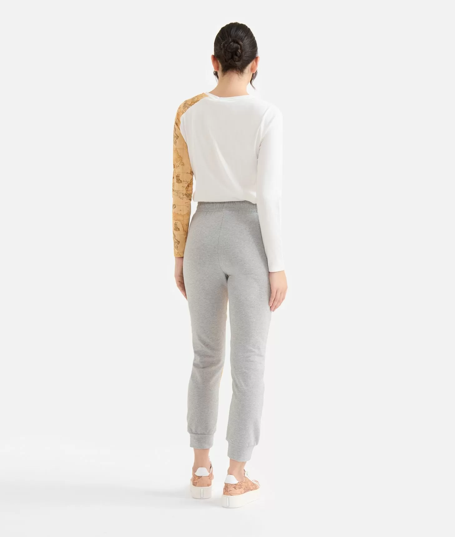 Alviero martini 1a classe Pantaloni in felpa garzata stretch con intarsio Geo Classic Grigi Offerte