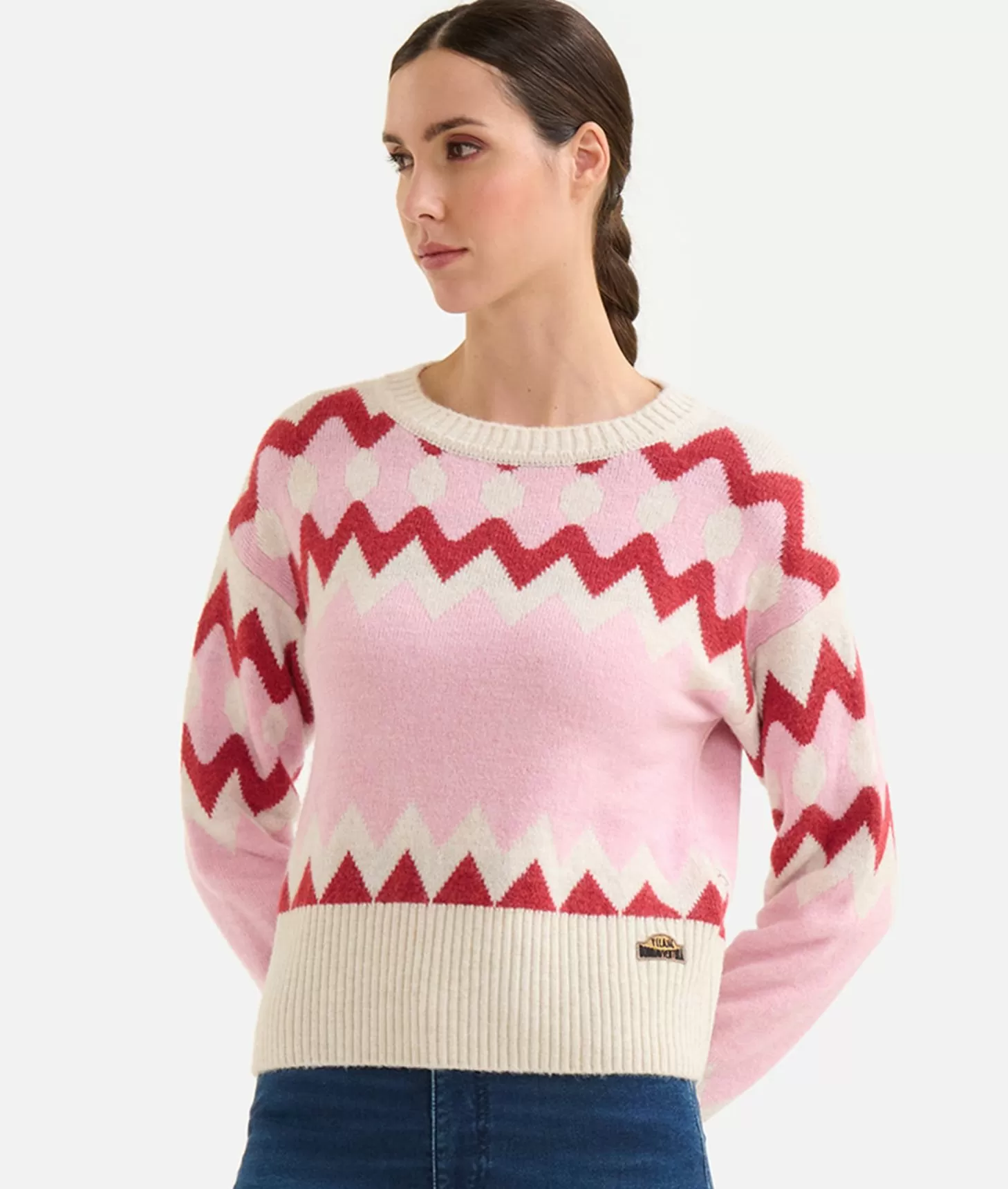 Alviero martini 1a classe Maglia in filato misto lana/viscosa con motivo geometrico Rosa Confetto Vendite Flash