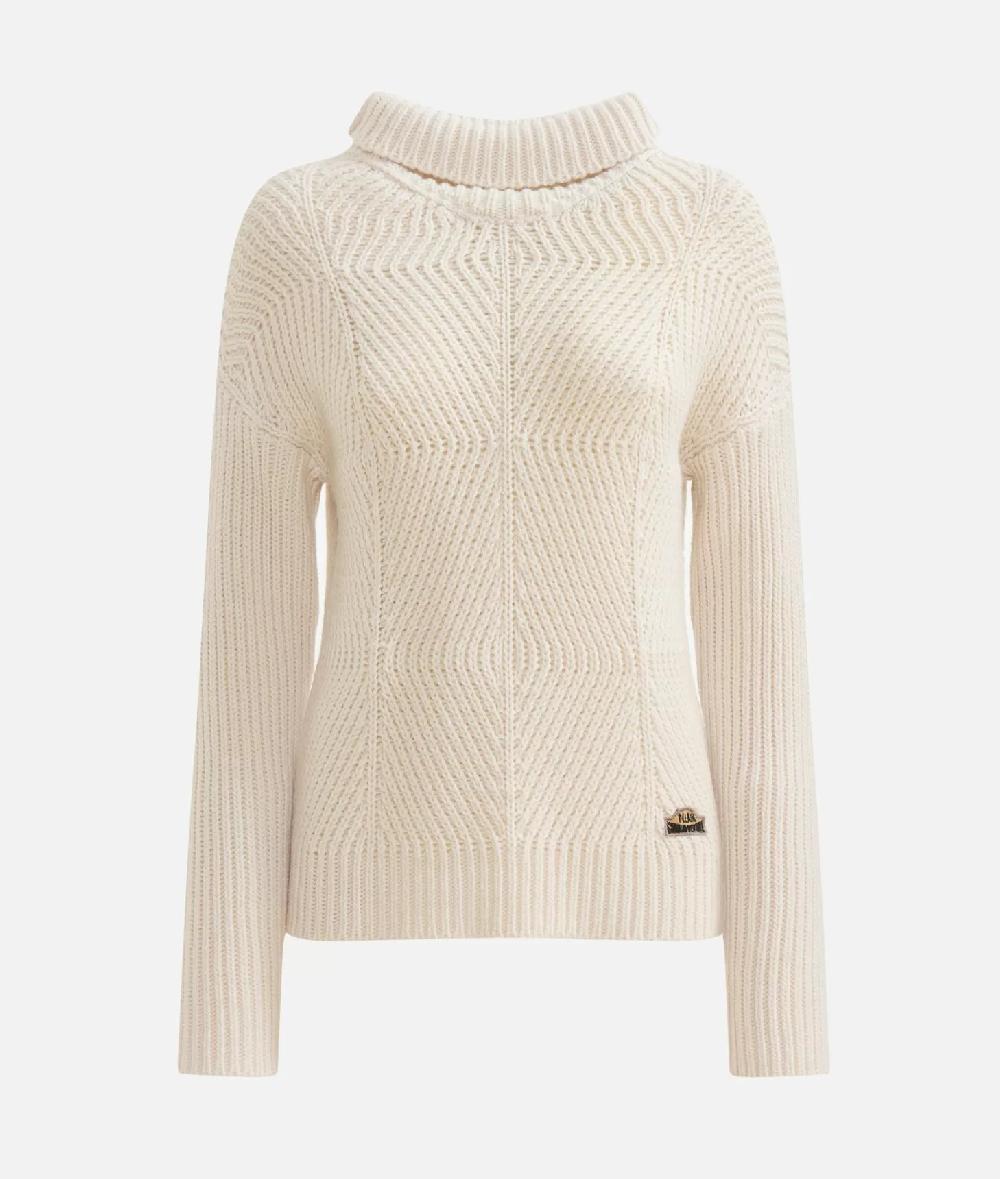 Alviero martini 1a classe Maglia a collo alto in filato misto lana vergine con patch Donnavventura Naturale Nuova