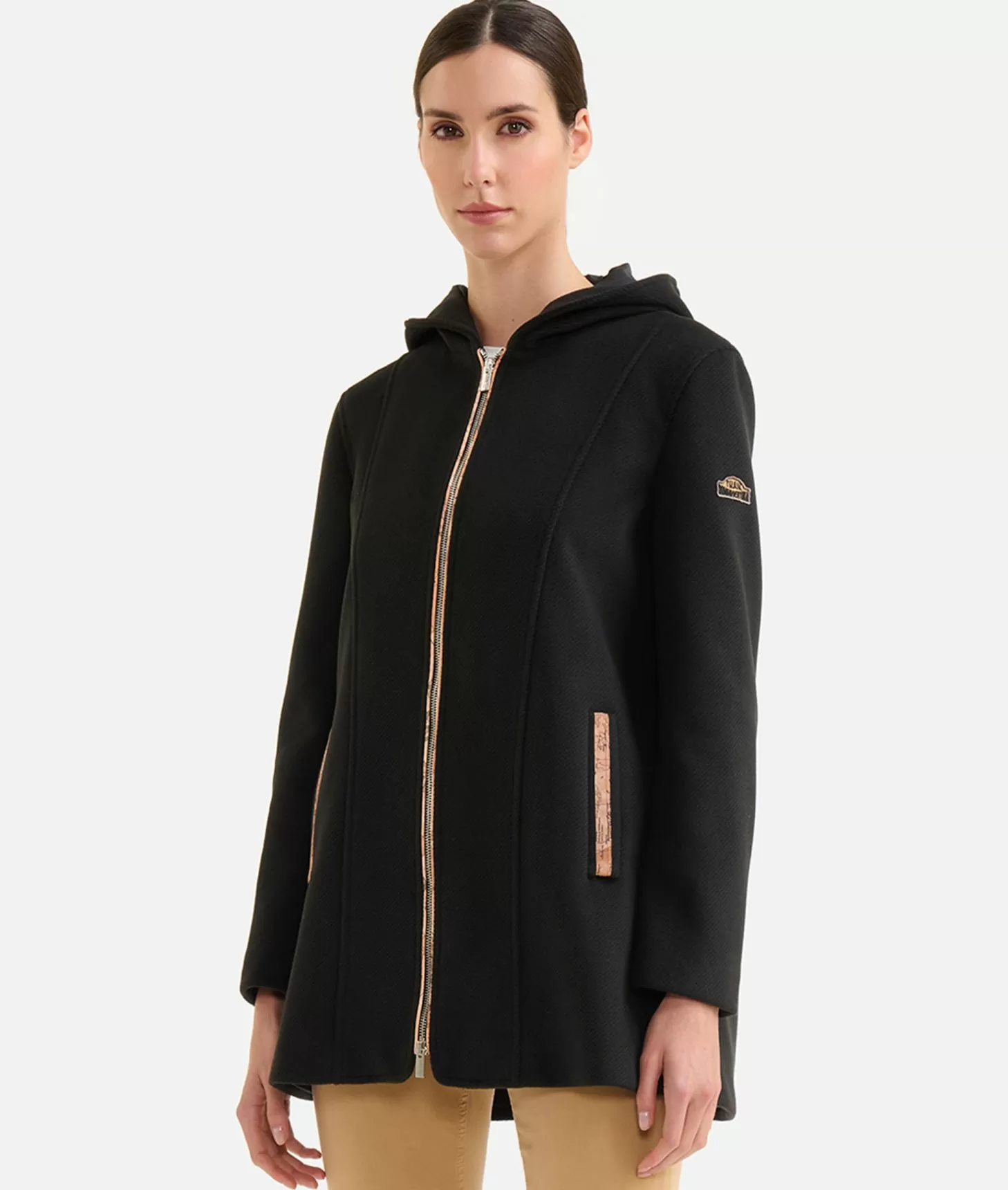 Alviero martini 1a classe Cappotto midi in panno diagonale con patch Donnavventura Nero 2025