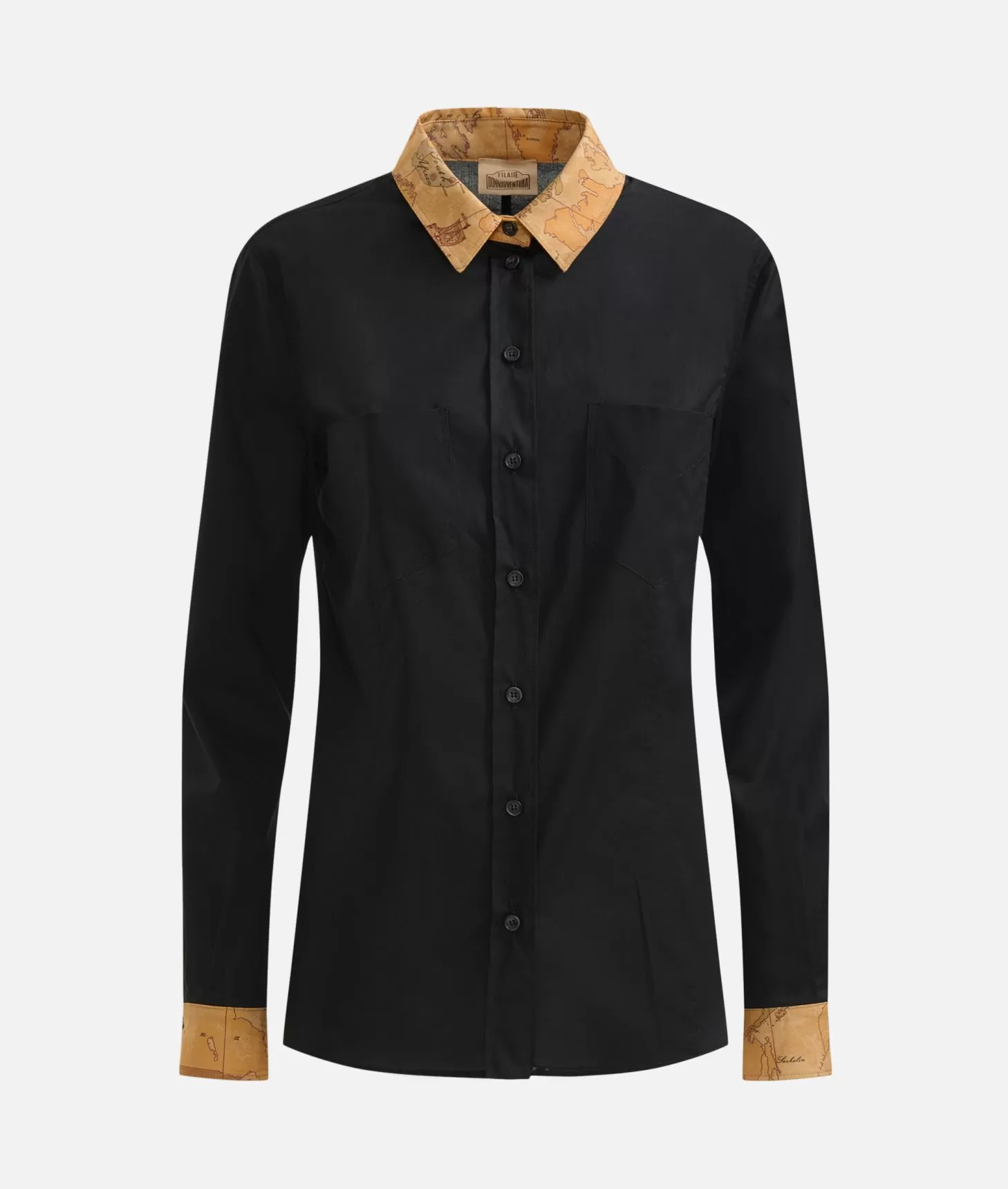 Alviero martini 1a classe Camicia in popeline di cotone stretch con dettagli Geo Classic Nera In Linea