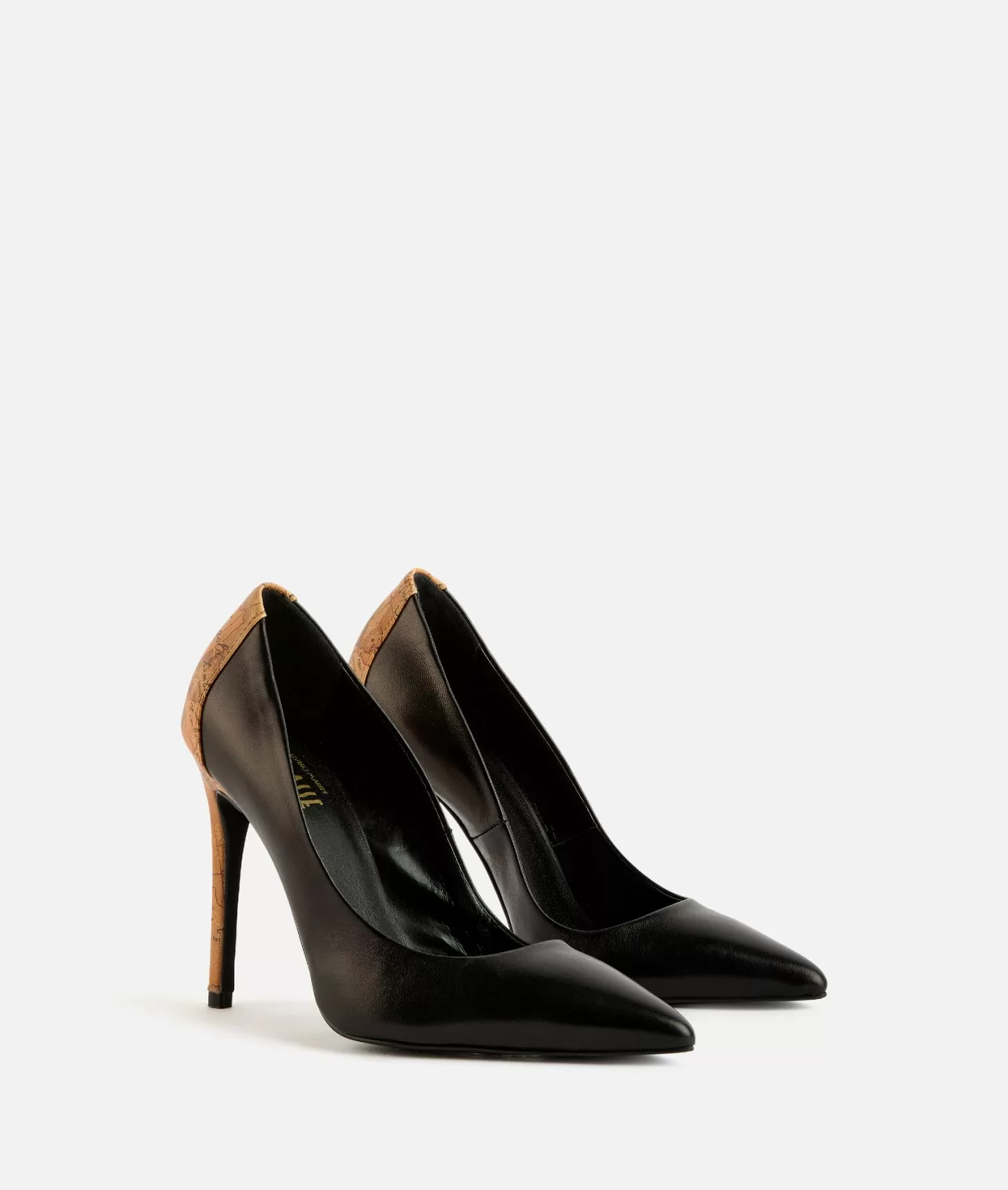 Alviero martini 1a classe Décolleté in nappa liscia con tacco stampa Geo Classic Nere Promozione