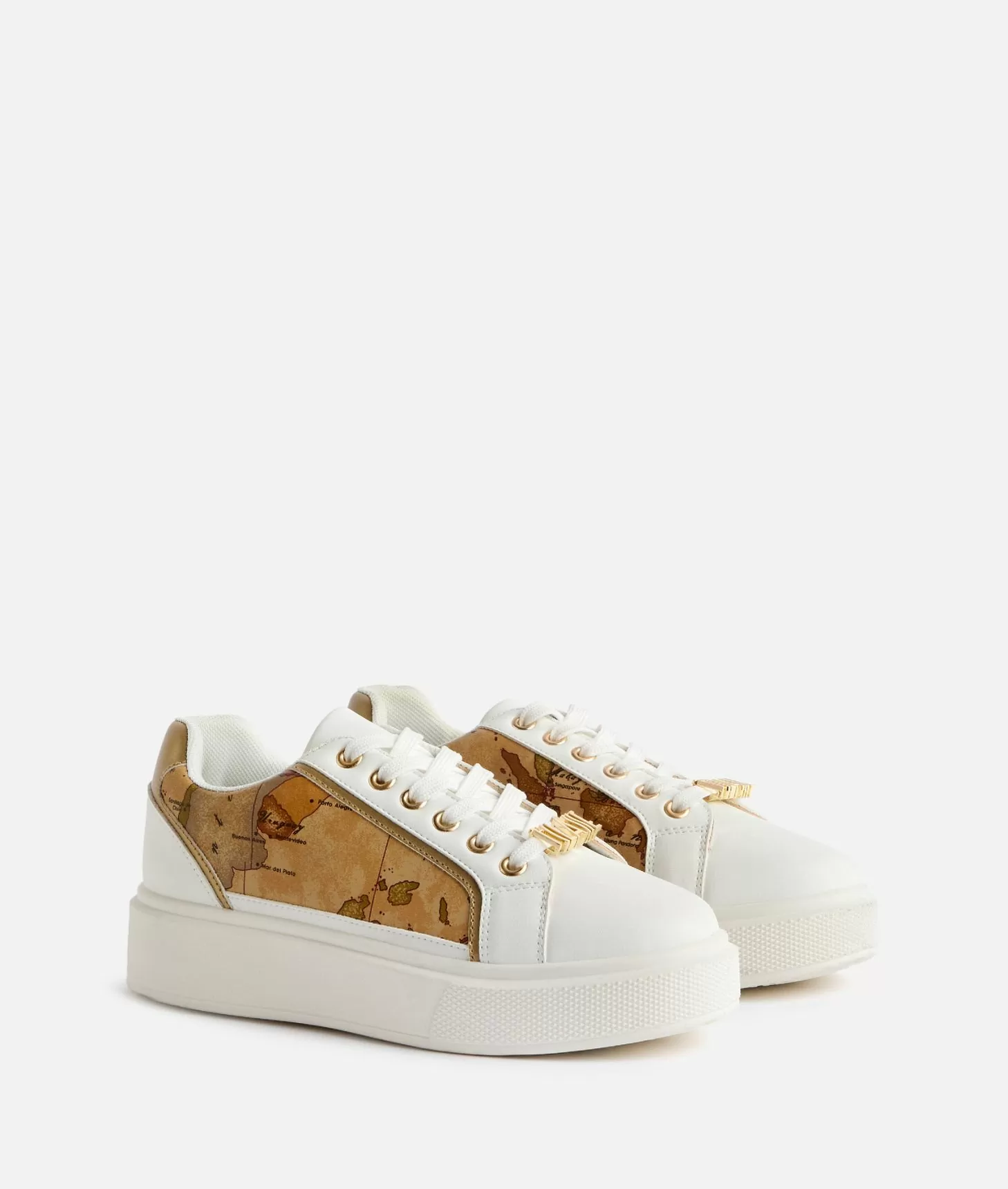 Alviero martini 1a classe Sneakers in eco nappa con passalaccio e inserti Geo Classic Bianche In Vendita