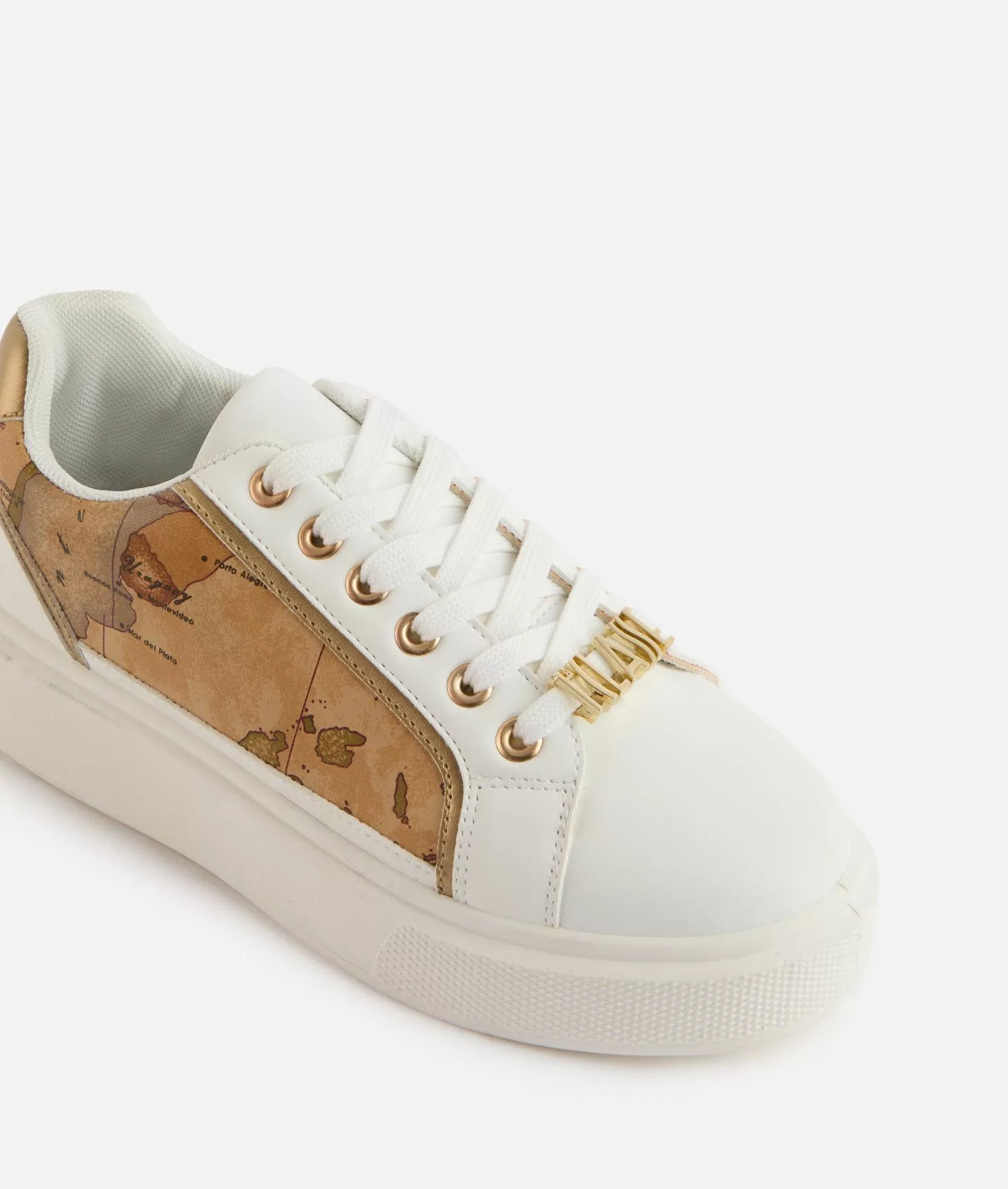 Alviero martini 1a classe Sneakers in eco nappa con passalaccio e inserti Geo Classic Bianche In Vendita