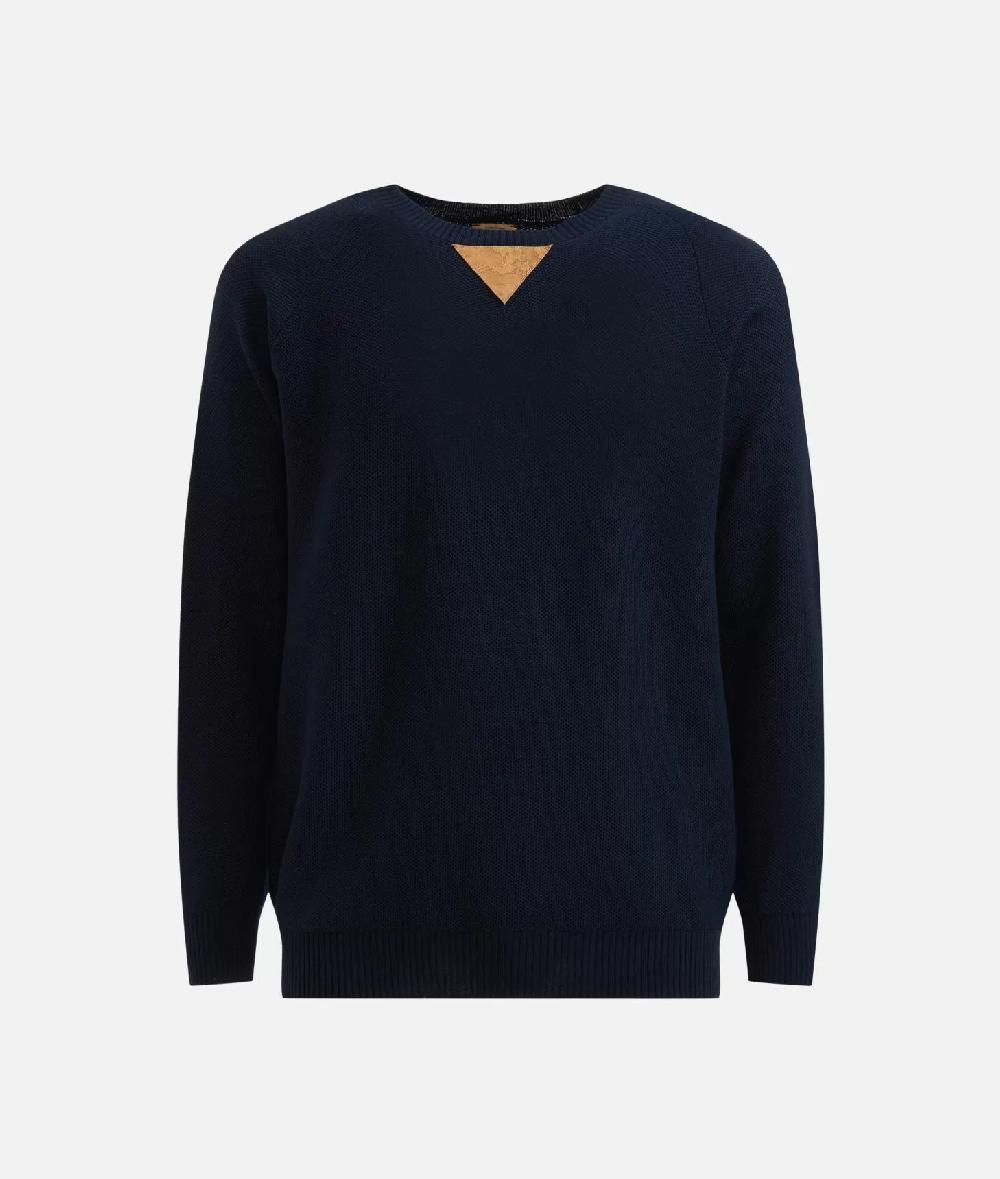 Alviero martini 1a classe Girocollo in filato misto lana con toppe Geo Classic Blu Notte Prezzo Ridotto