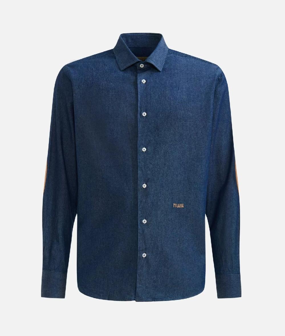 Alviero martini 1a classe Camicia slim in denim leggero con toppe Geo Classic Blu Jeans Scuro Vendita Economica