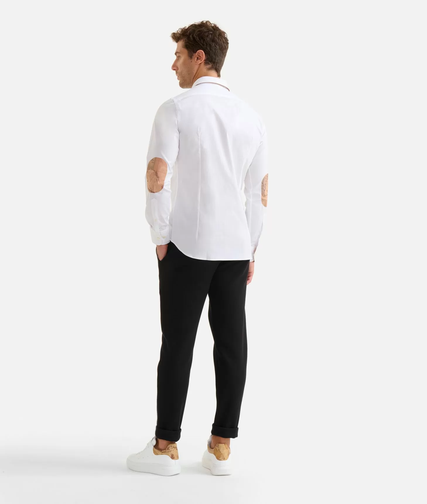 Alviero martini 1a classe Camicia slim in cotone stretch con toppe Geo Classic Bianca Vendite Flash