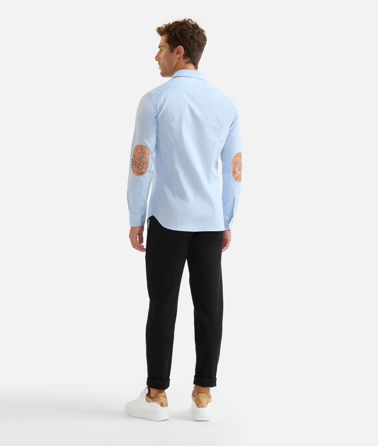 Alviero martini 1a classe Camicia slim in cotone stretch con toppe Geo Classic Azzurra Negozio