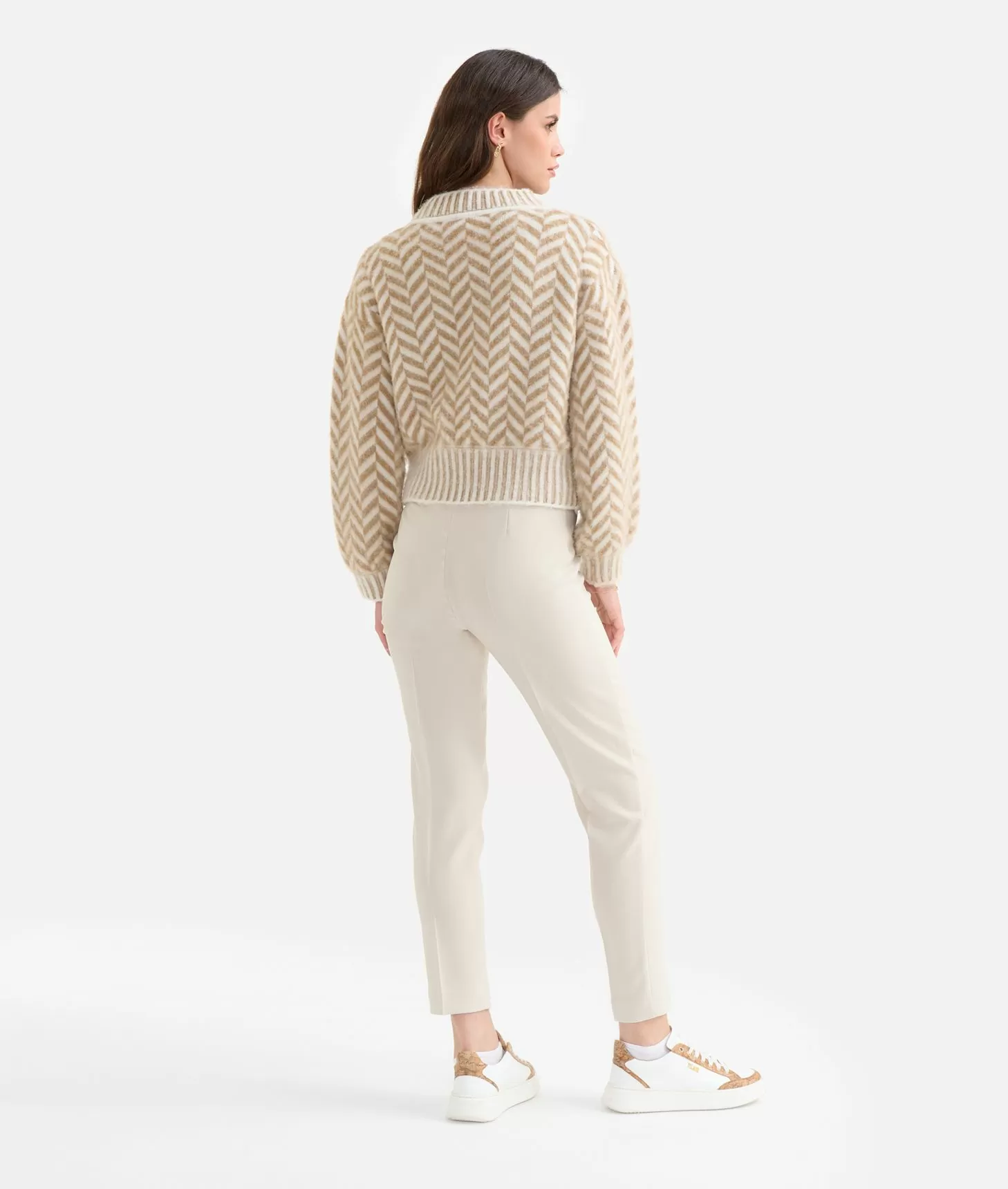 Alviero martini 1a classe Maglia in filato di lana e viscosa con motivo spinato Cammello Affare Del Giorno