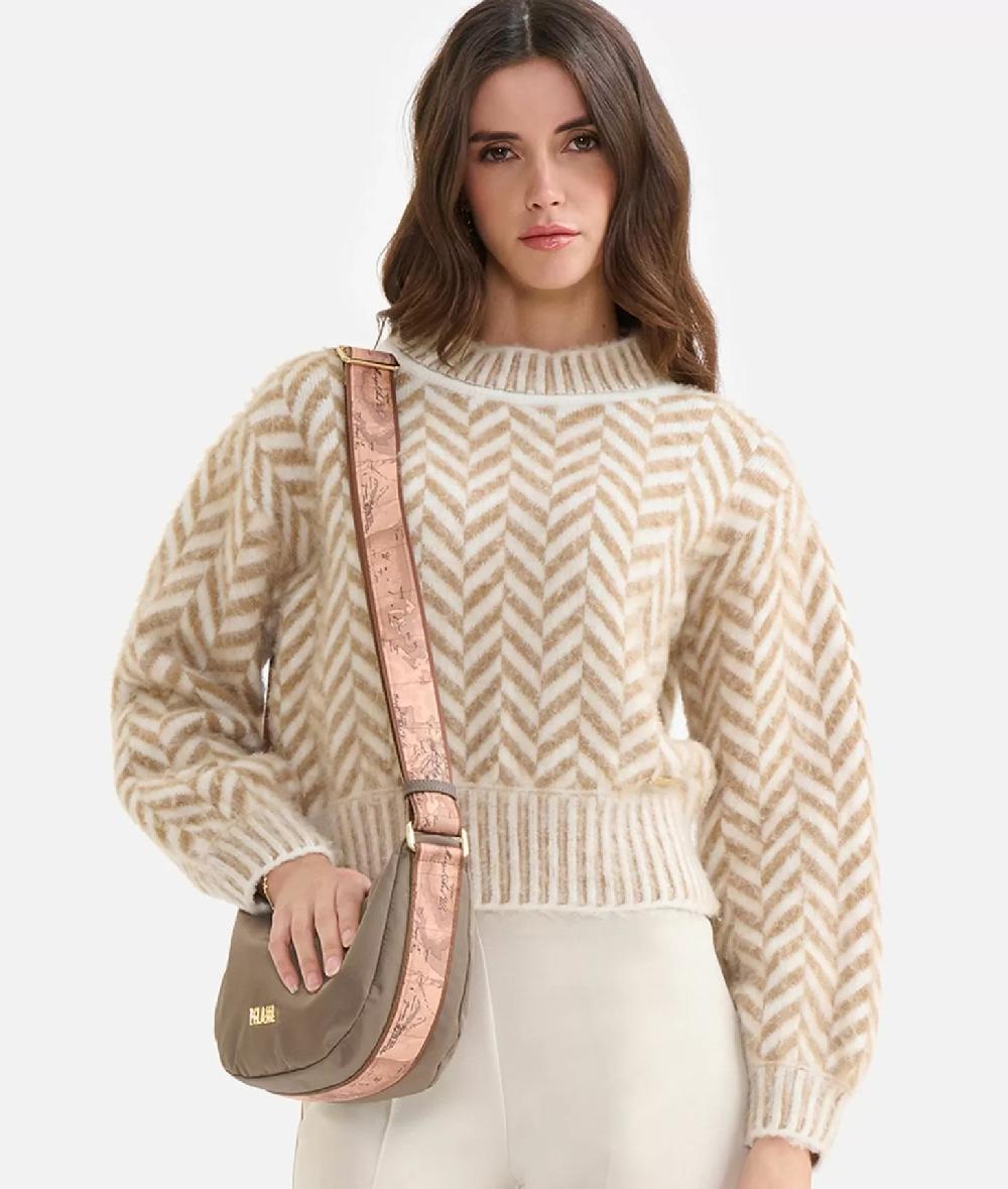 Alviero martini 1a classe Maglia in filato di lana e viscosa con motivo spinato Cammello Affare Del Giorno