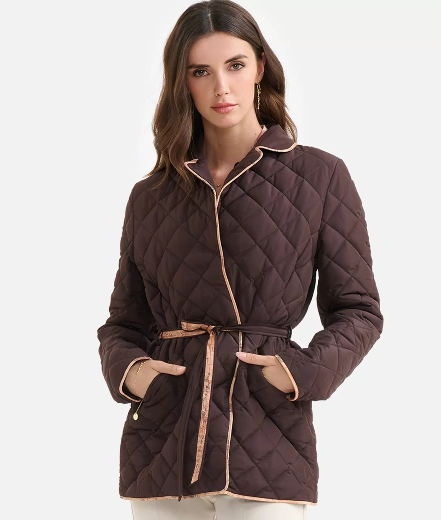 Alviero martini 1a classe Giacca imbottita con cintura in nylon Cioccolato Hotsell