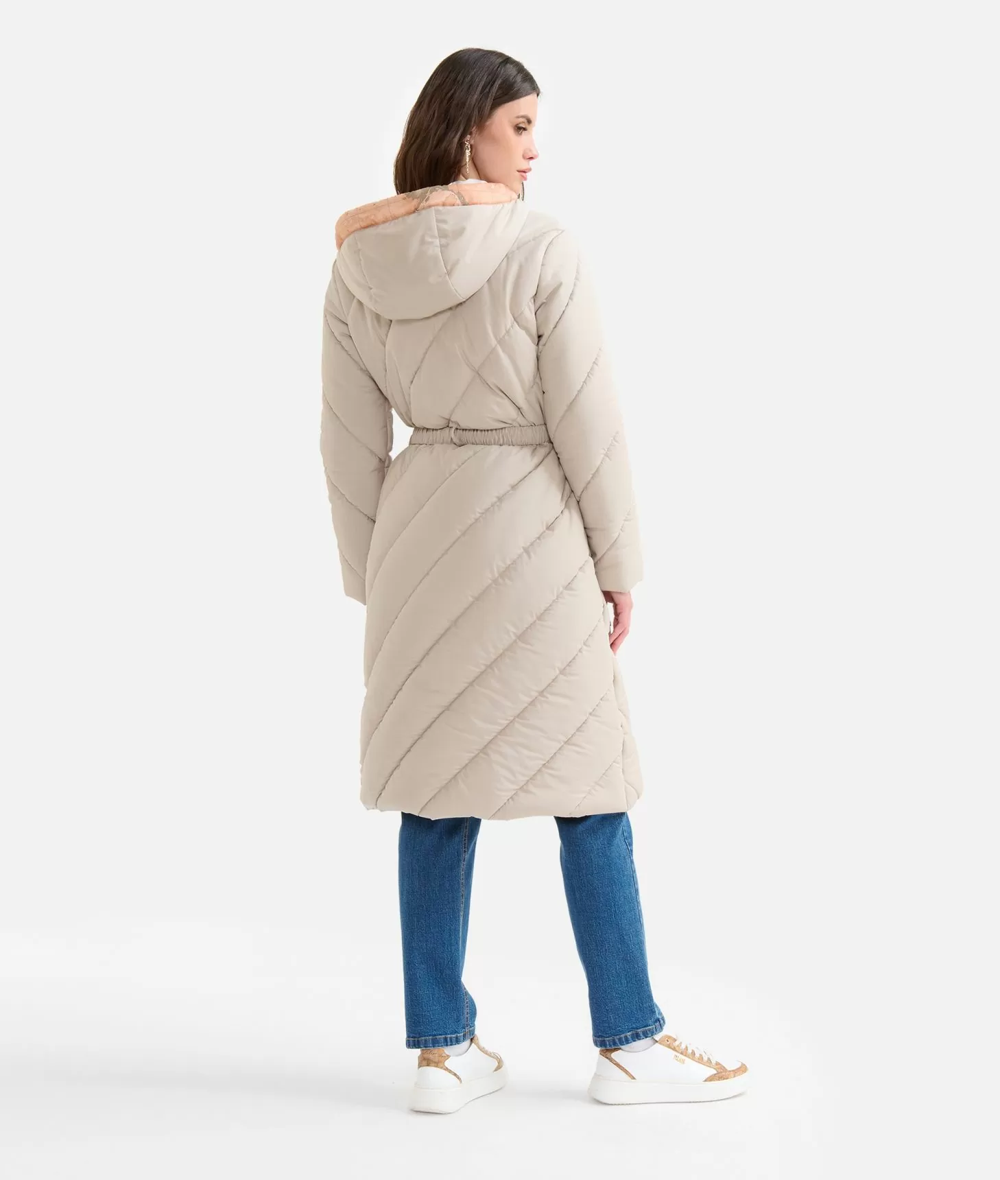 Alviero martini 1a classe Imbottito lungo in nylon con cappuccio Greige Vendite Flash