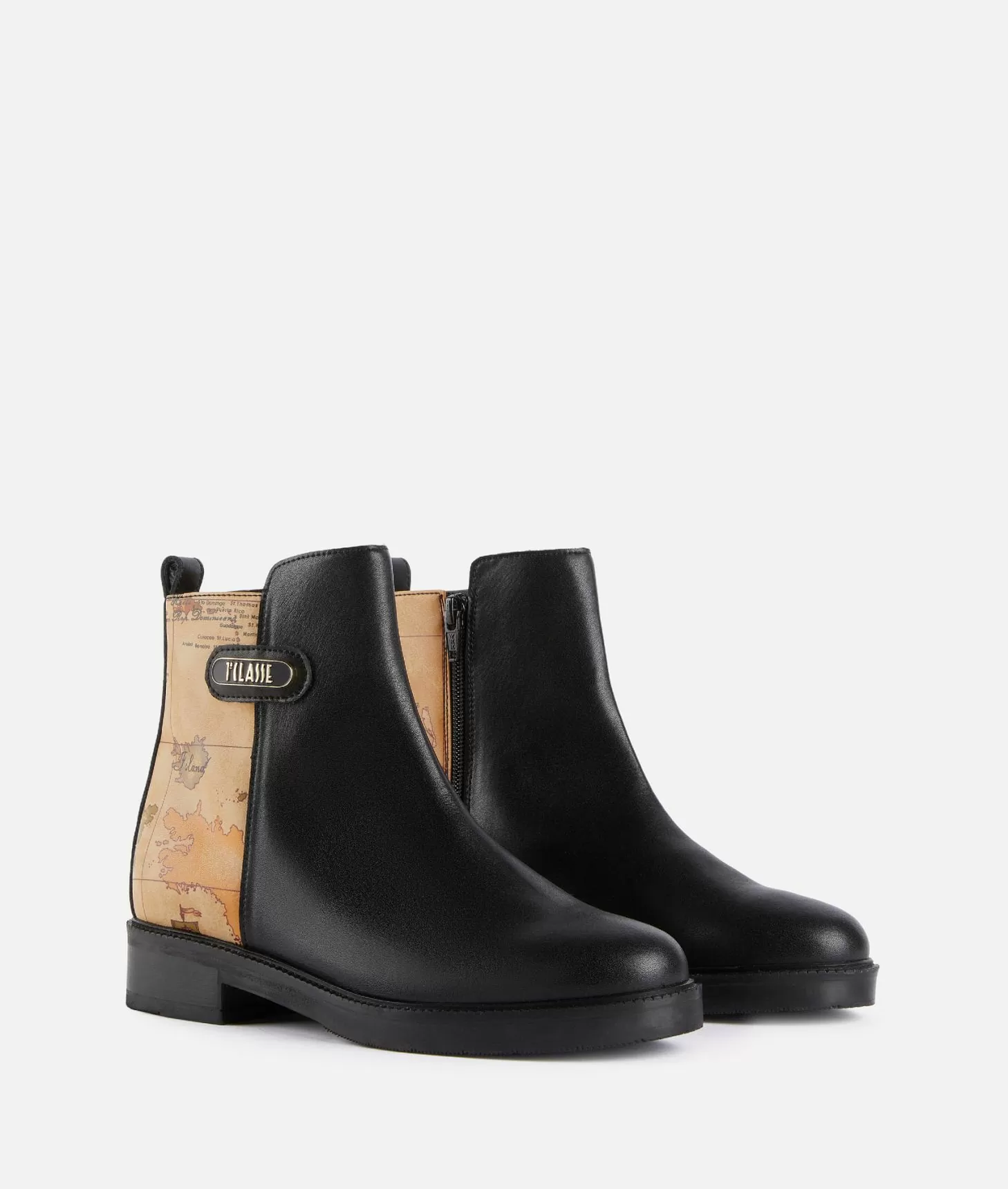 Alviero martini 1a classe Stivaletti beatles in pelle liscia con inserto Geo Classic Neri Esporta salva