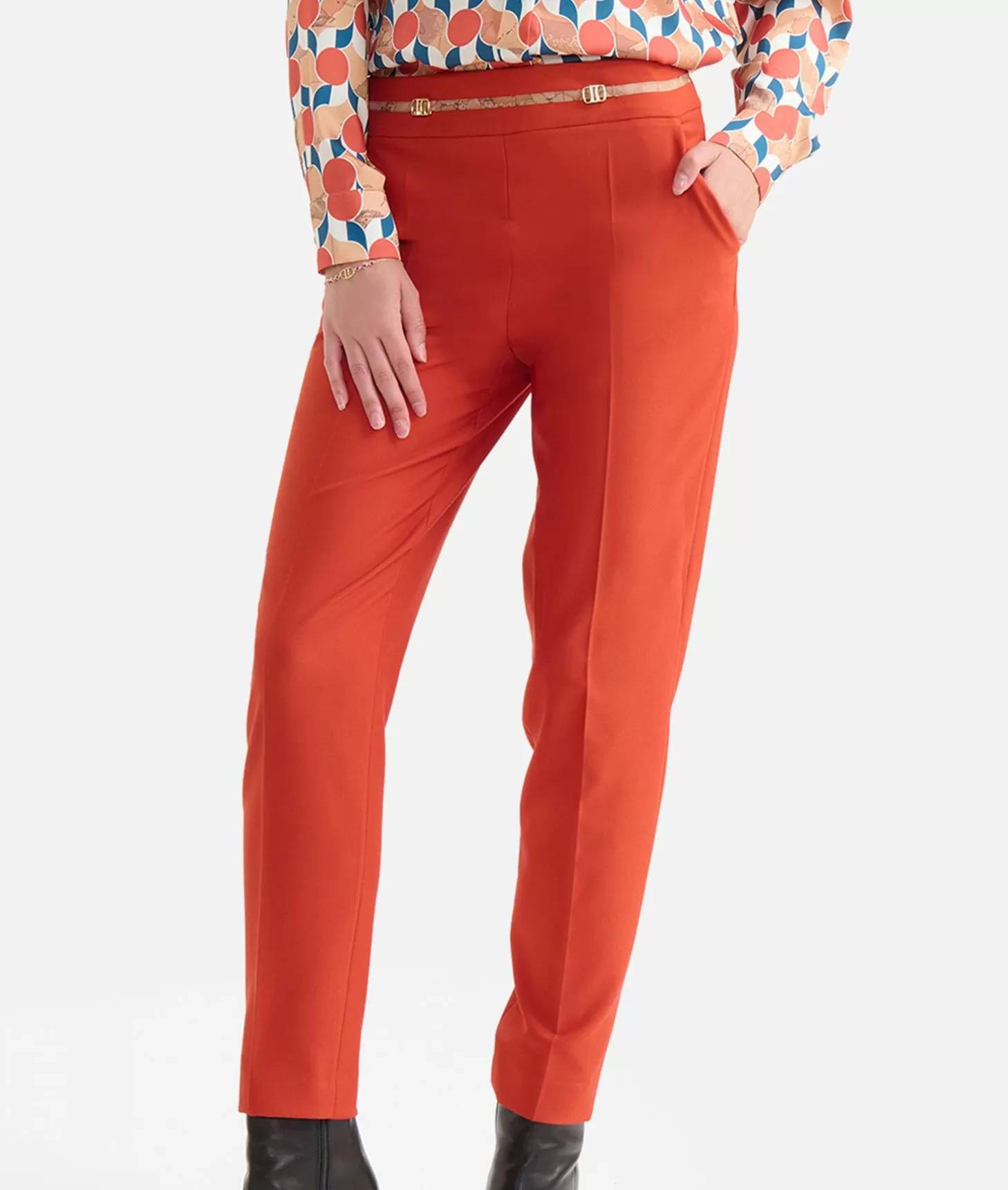 Alviero martini 1a classe Pantaloni in cavallery con fibbiette 1C Mattone Italy