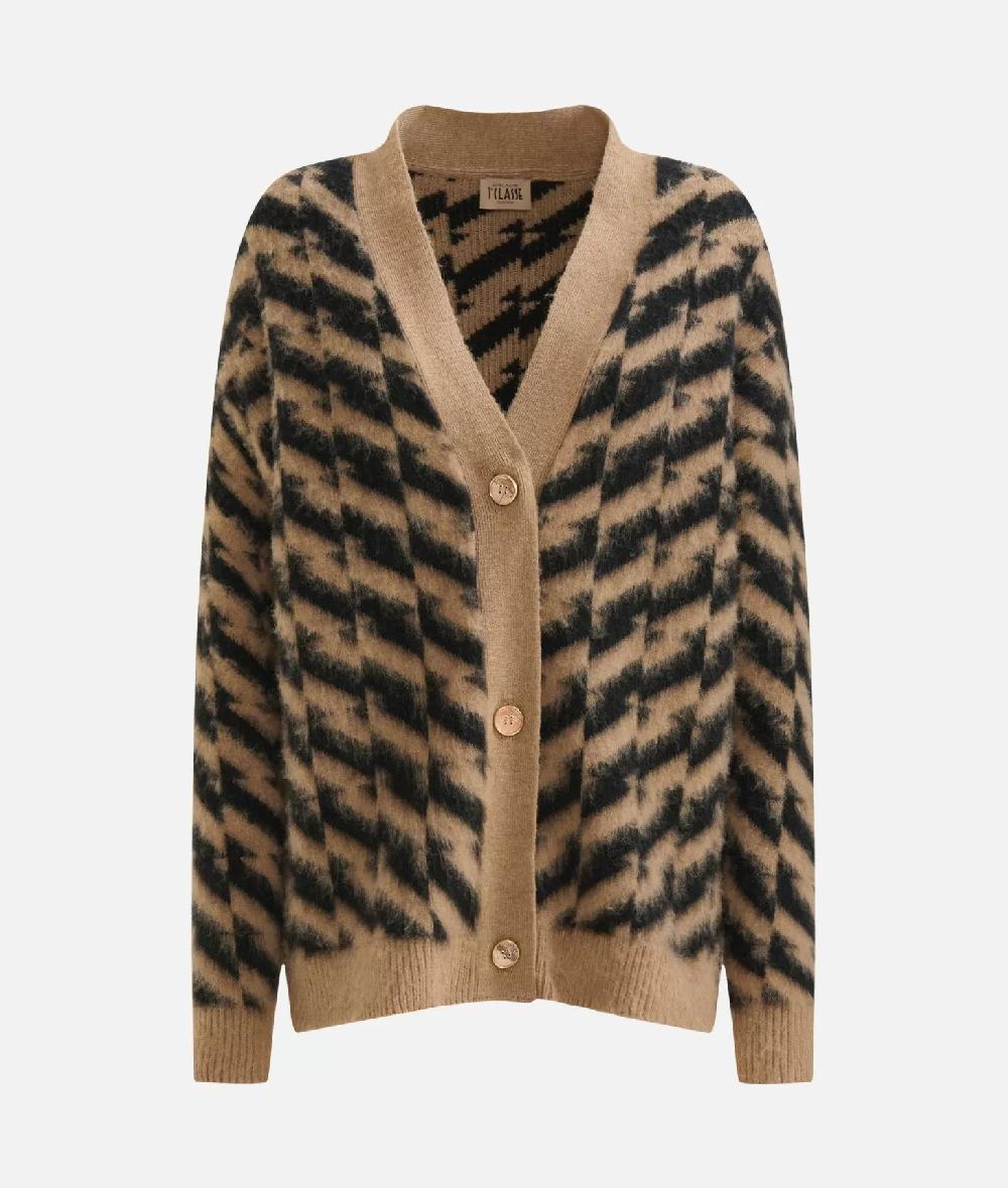 Alviero martini 1a classe Cardigan in filato di lana e viscosa con motivo diagonale Nero Spedizione Gratuita