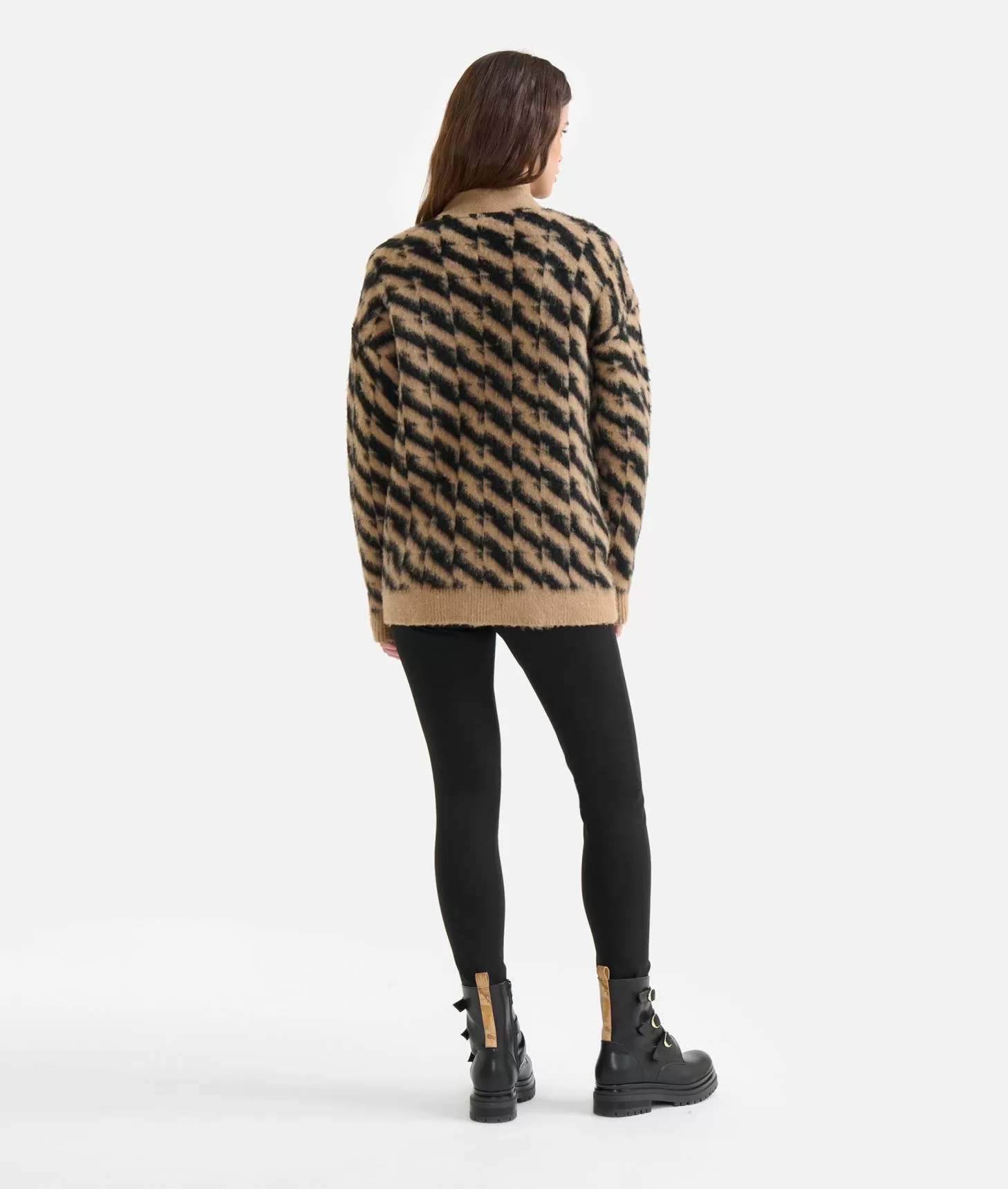 Alviero martini 1a classe Cardigan in filato di lana e viscosa con motivo diagonale Nero Spedizione Gratuita