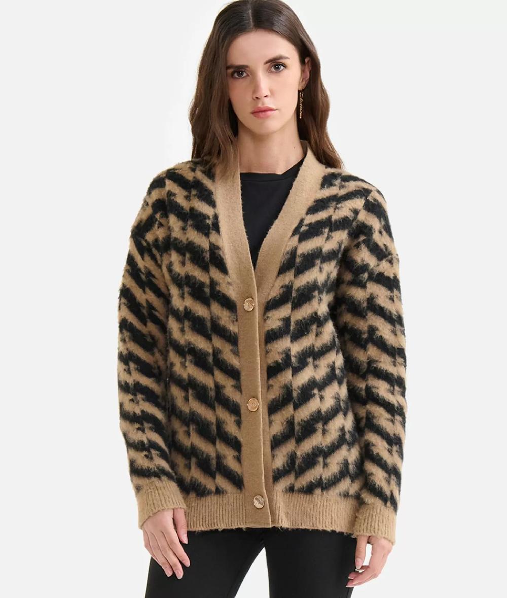 Alviero martini 1a classe Cardigan in filato di lana e viscosa con motivo diagonale Nero Spedizione Gratuita