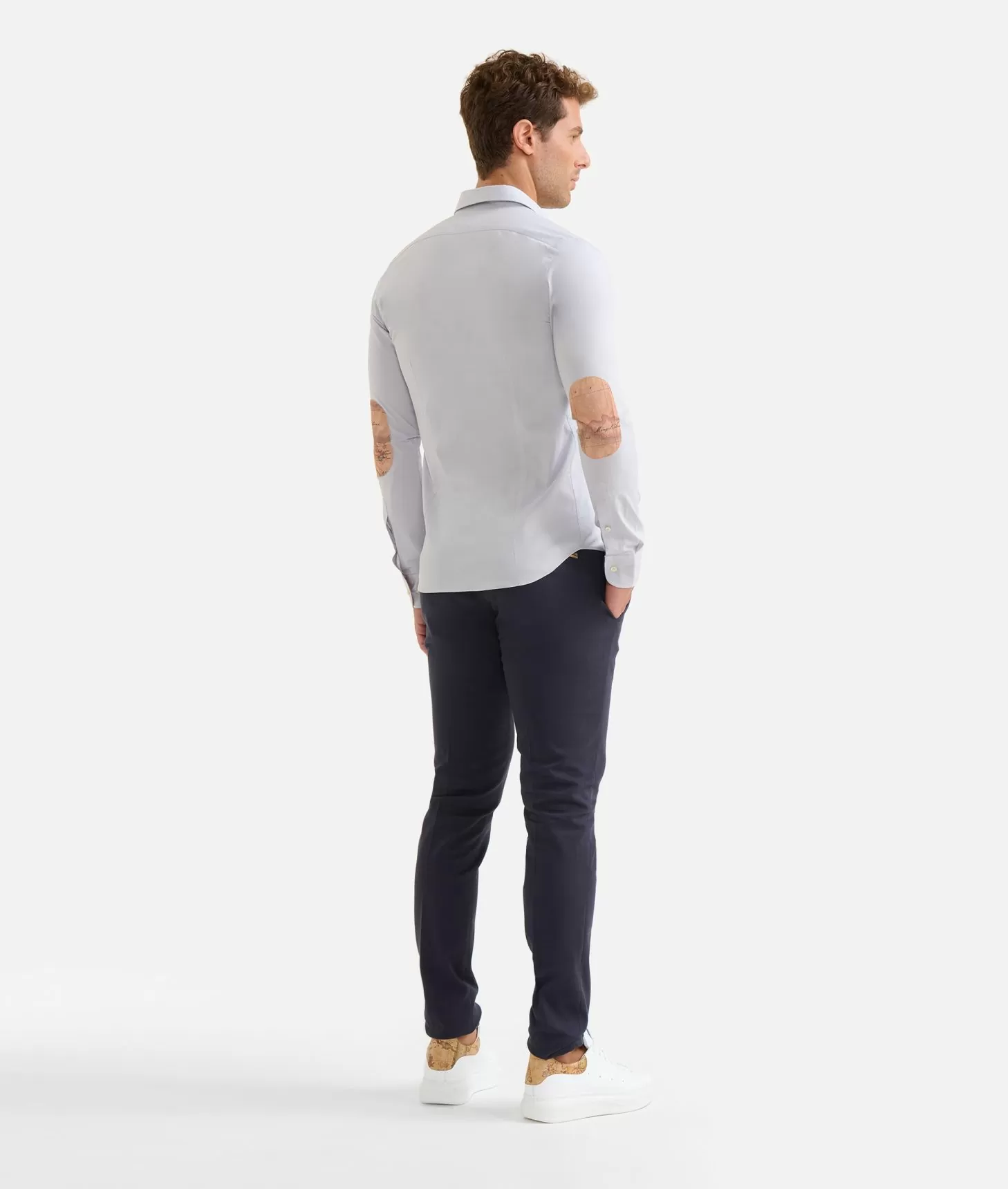 Alviero martini 1a classe Camicia super slim in cotone stretch con toppe Geo Classic Grigio Chiaro Soddisfazione Garantita
