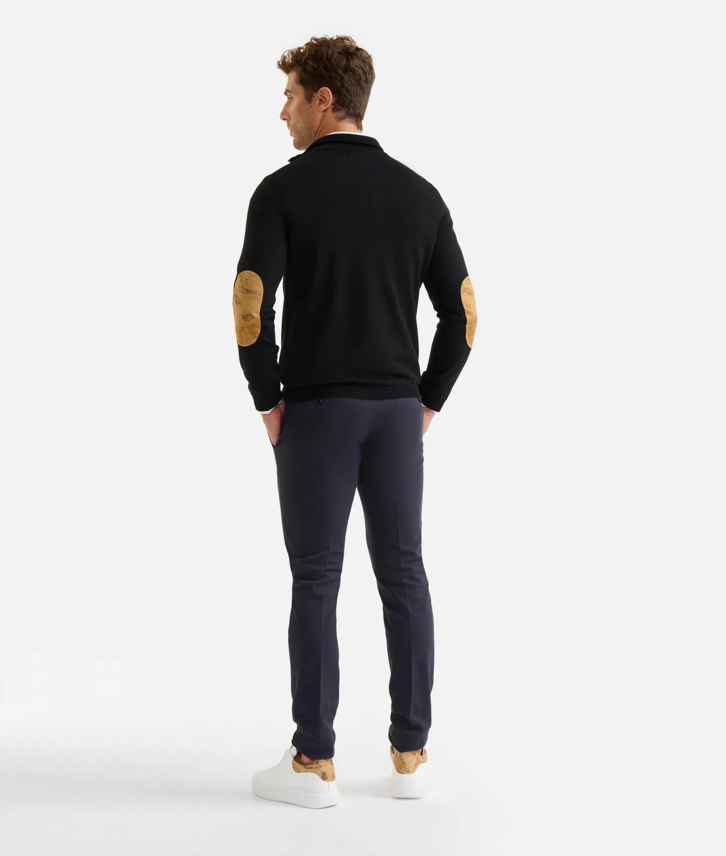 Alviero martini 1a classe Maglia in filato misto lana con mezza zip e toppe Geo Classic Nera Presa