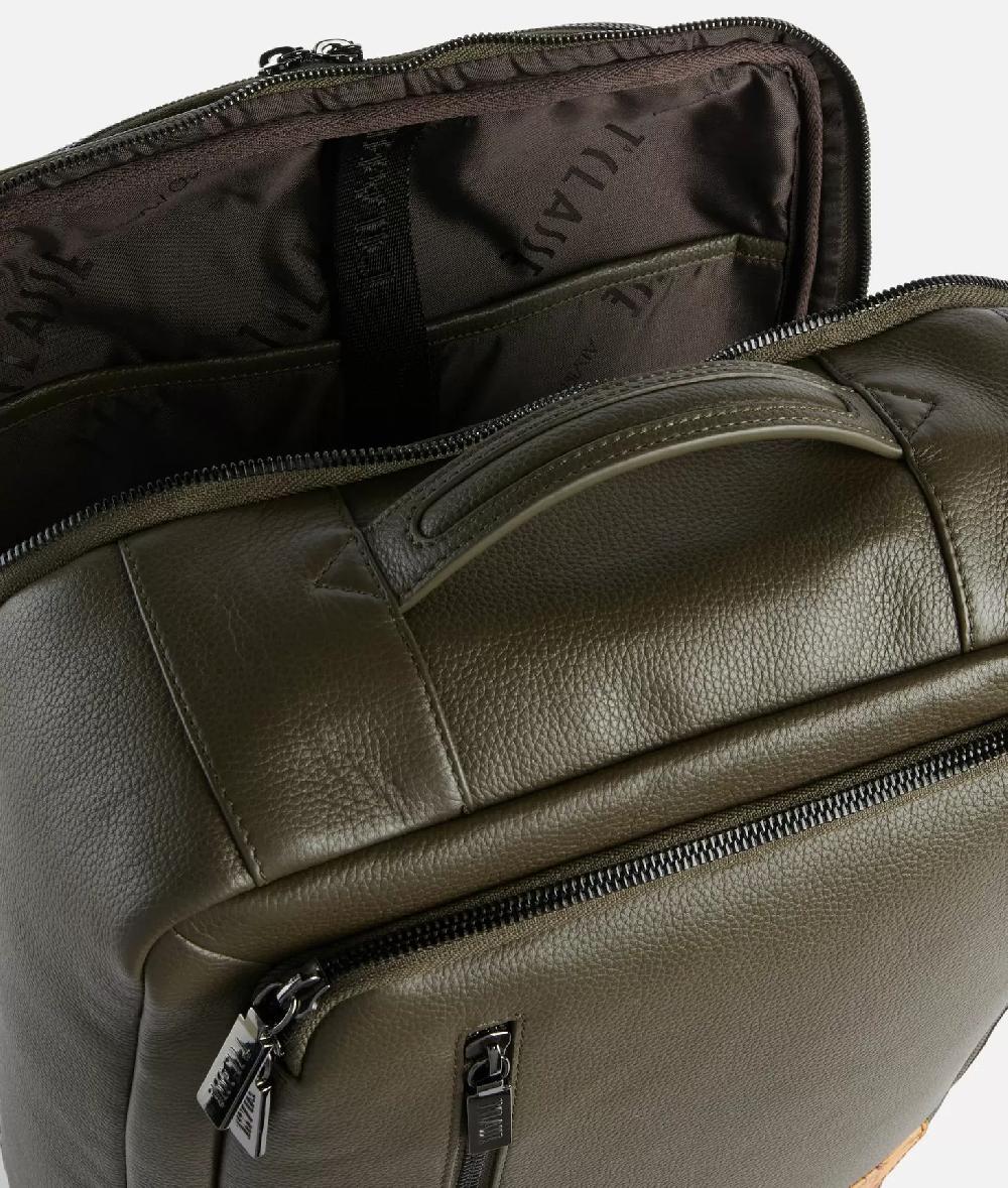 Alviero martini 1a classe Beta Leather zaino da viaggio tripla portabilità Verde Militare Nuova