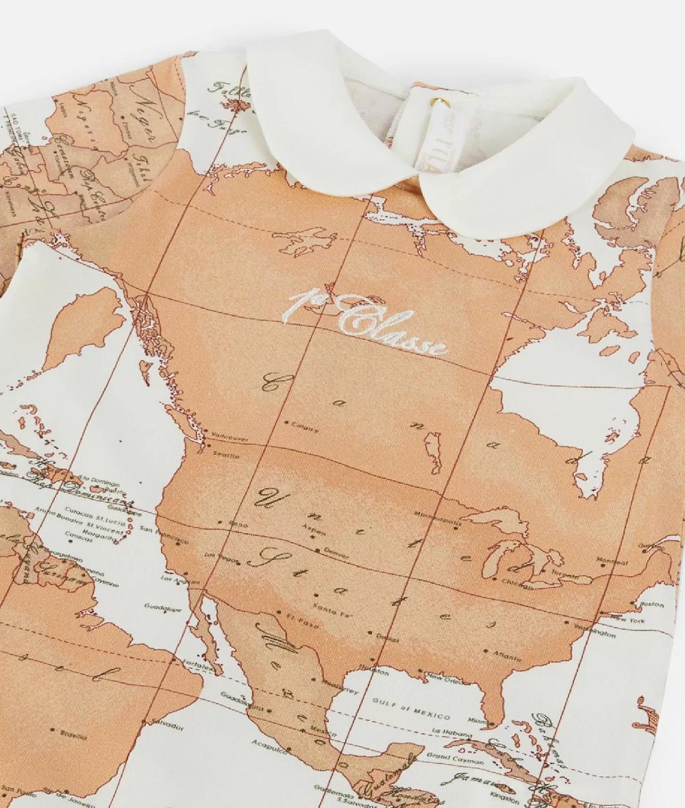 Alviero martini 1a classe Tutina in cotone con mappa Geo Classic Panna Outlet