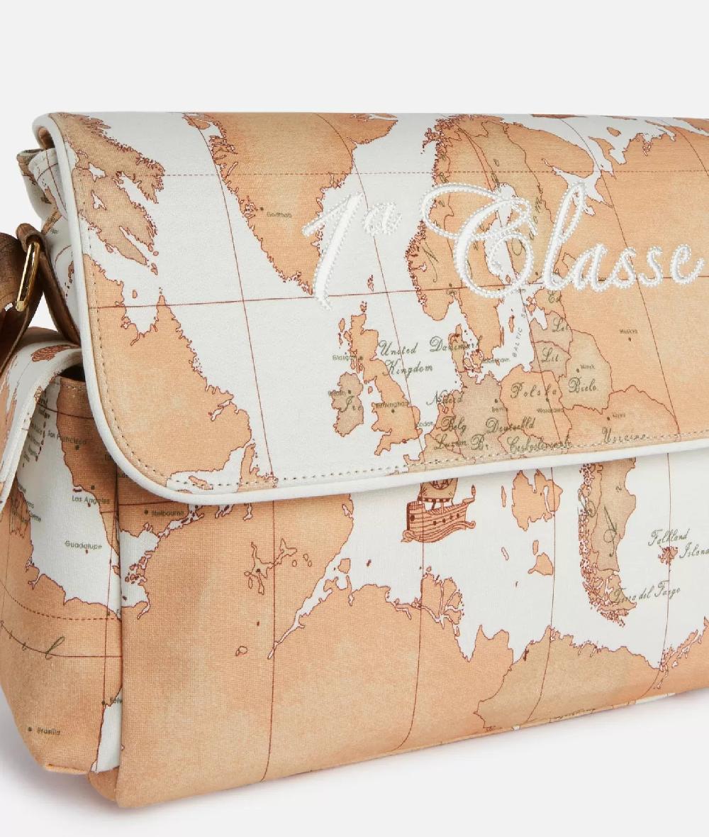 Alviero martini 1a classe Borsa a tracolla con mappa Geo Classic Panna In Vendita