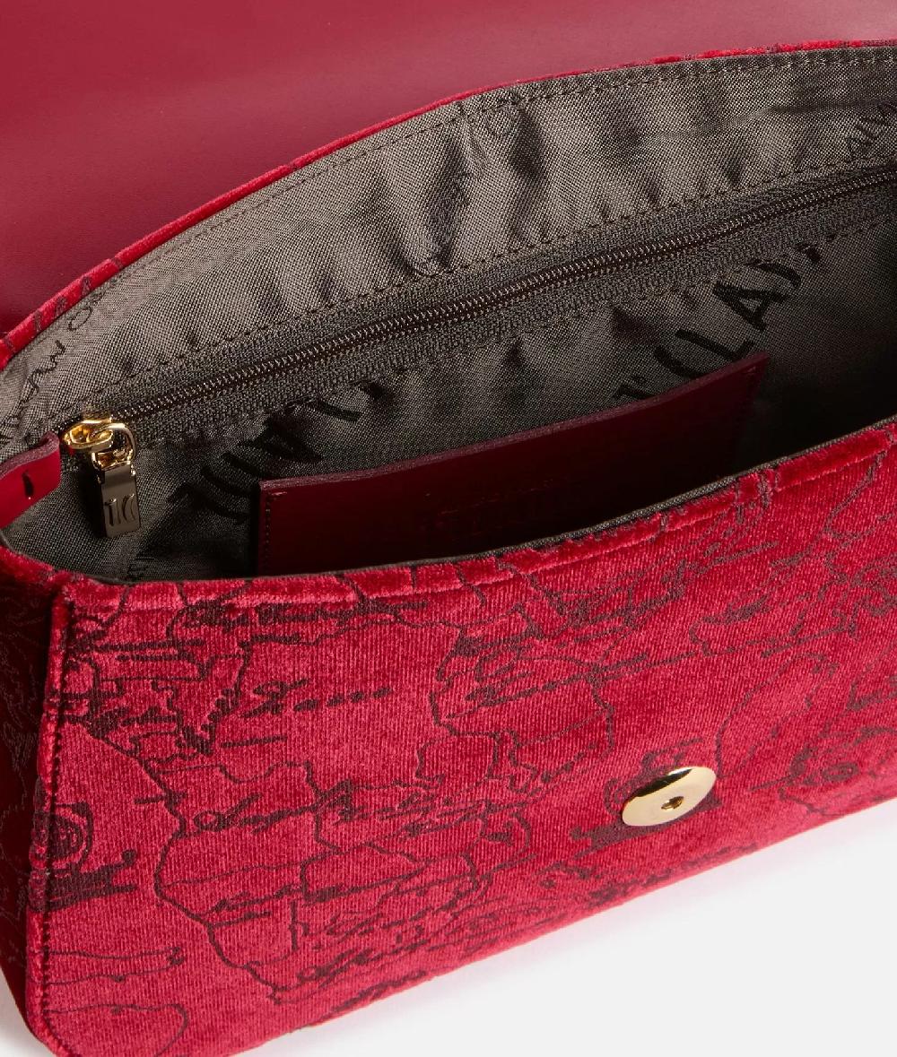 Alviero martini 1a classe Moments Bag tracolla con patta e catena in velluto Geo Filetto Rossa Vendite Flash