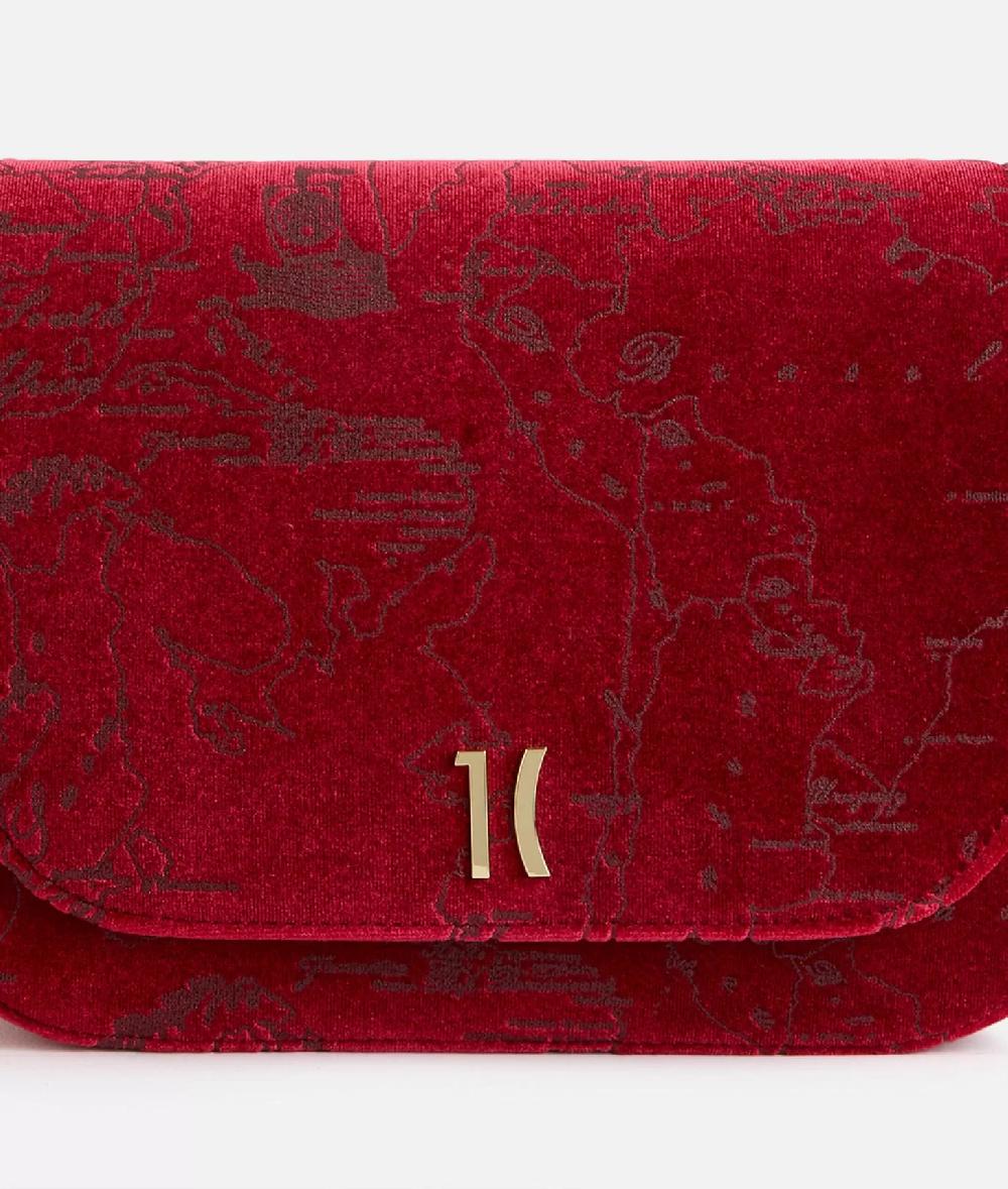 Alviero martini 1a classe Moments Bag tracolla con patta e catena in velluto Geo Filetto Rossa Vendite Flash