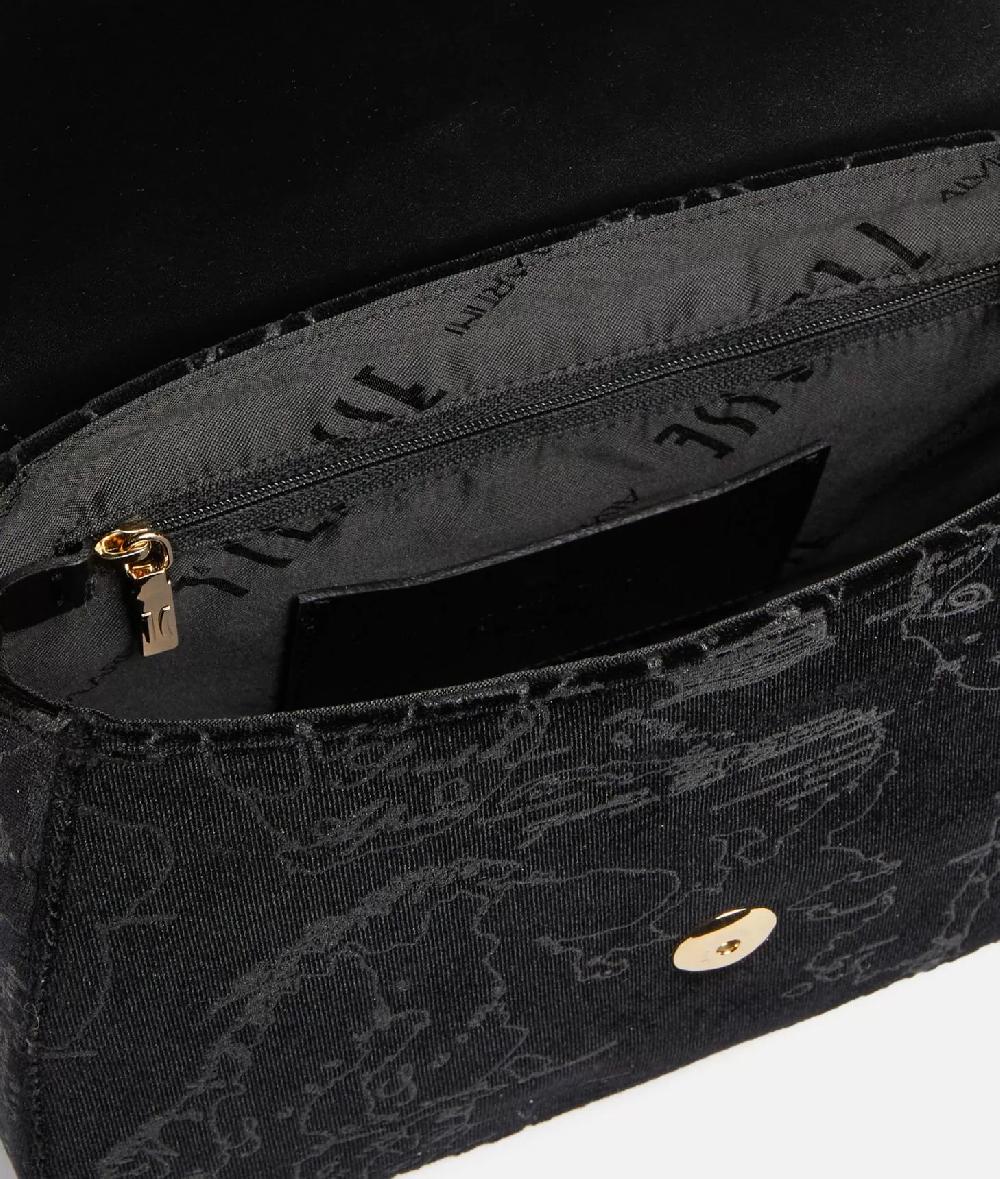 Alviero martini 1a classe Moments Bag tracolla con patta e catena in velluto Geo Filetto Nera Negozio