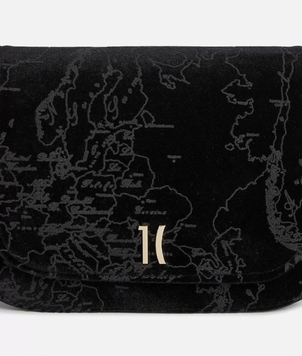 Alviero martini 1a classe Moments Bag tracolla con patta e catena in velluto Geo Filetto Nera Negozio