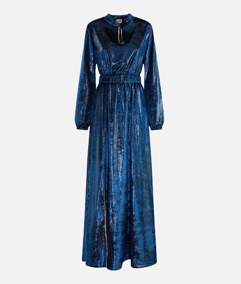 Alviero martini 1a classe Abito lungo in velluto lurex special Blu di Prussia Enormi sconti