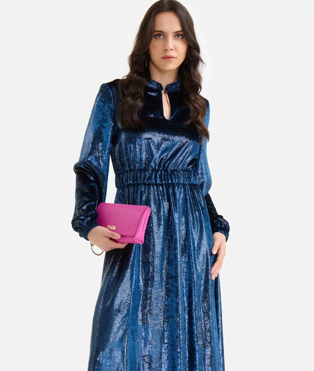 Alviero martini 1a classe Abito lungo in velluto lurex special Blu di Prussia Enormi sconti