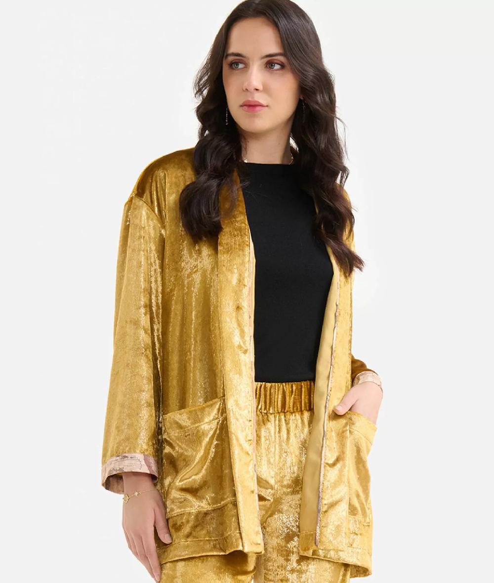 Alviero martini 1a classe Giacca kimono in velluto lurex special Oro Economico