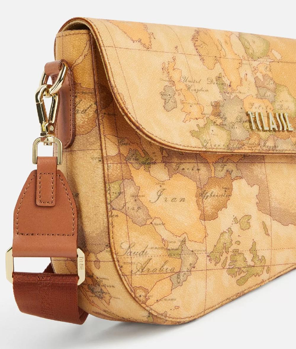 Alviero martini 1a classe Borsa a tracolla con patta in tessuto stampa Geo Classic Naturale Nuovo