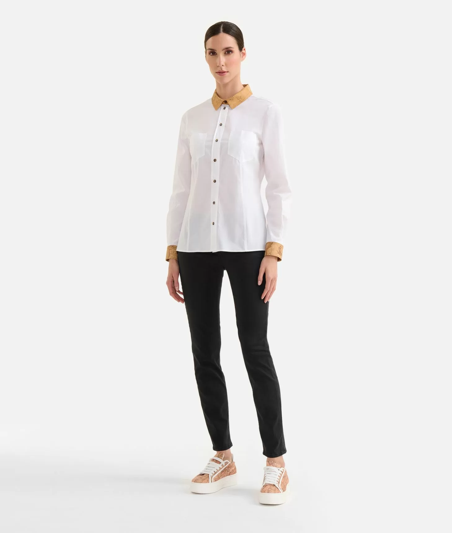 Alviero martini 1a classe Camicia in popeline di cotone stretch con dettagli Geo Classic Bianca