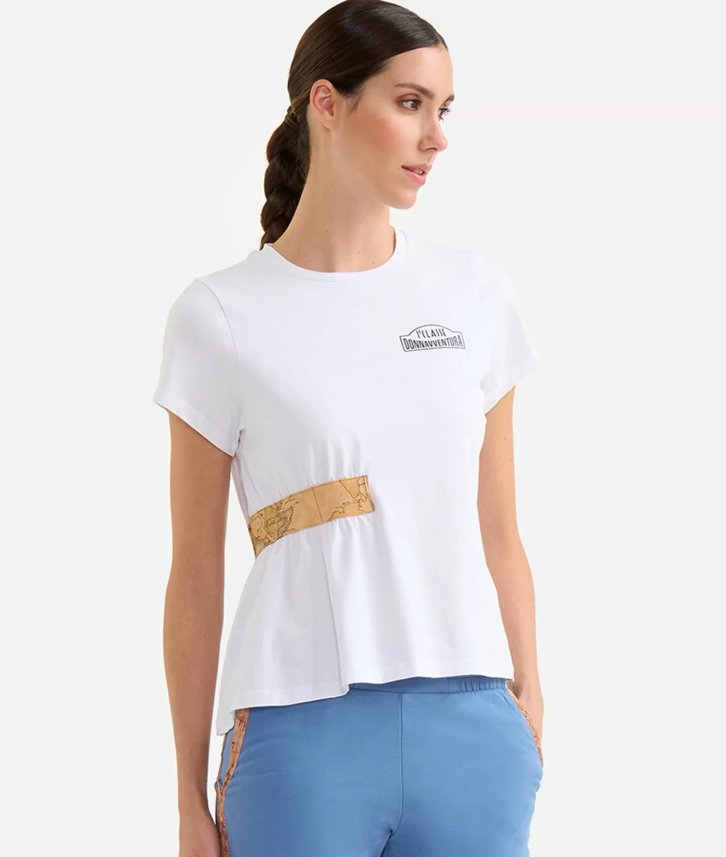 Alviero martini 1a classe T-shirt in jersey di cotone stretch con arriccio Bianca Qualità