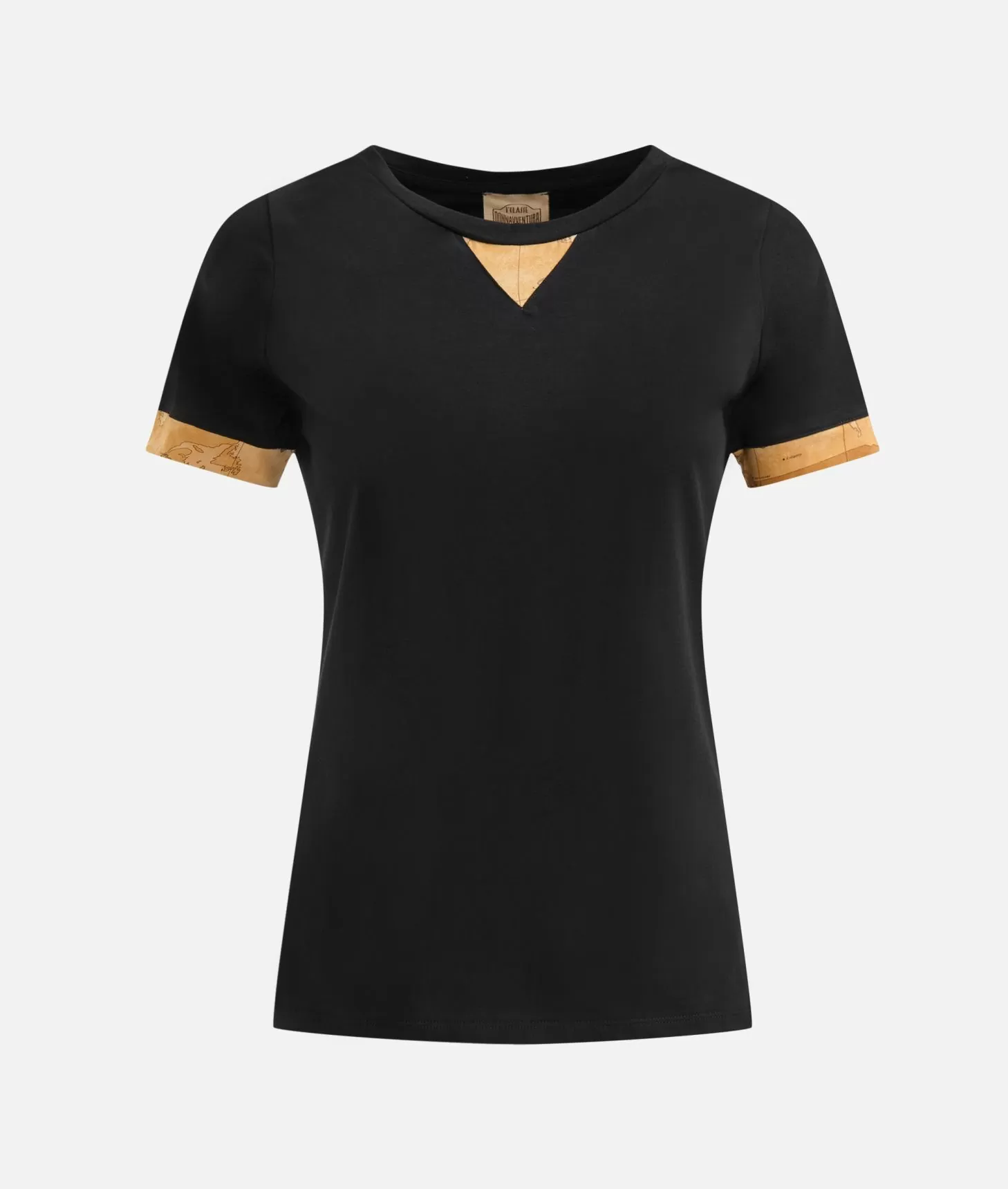 Alviero martini 1a classe T-shirt in jersey di cotone stretch con dettaglio Geo Classic Nera Vendita