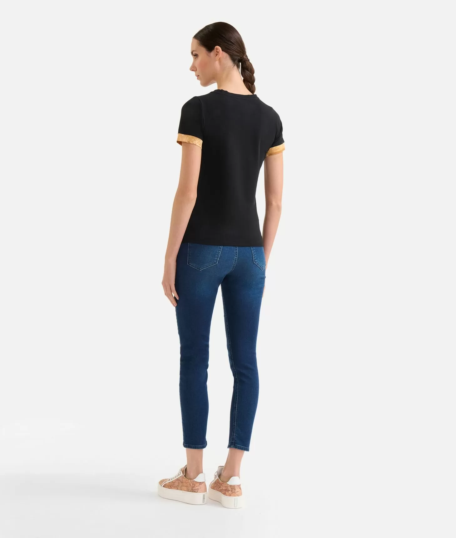 Alviero martini 1a classe T-shirt in jersey di cotone stretch con dettaglio Geo Classic Nera Vendita