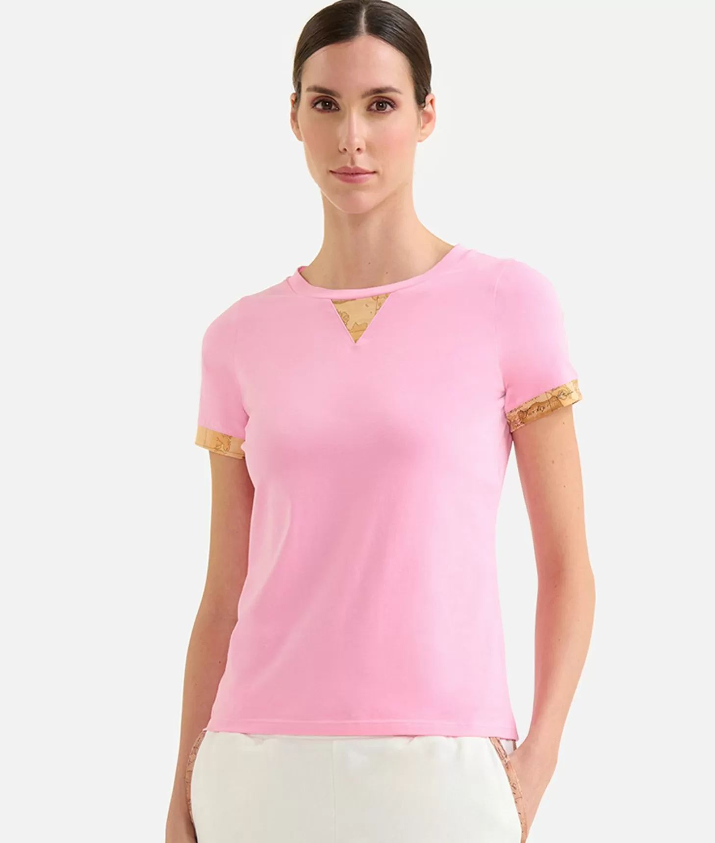Alviero martini 1a classe T-shirt in jersey di cotone stretch con dettaglio Geo Classic Rosa Confetto Promozione